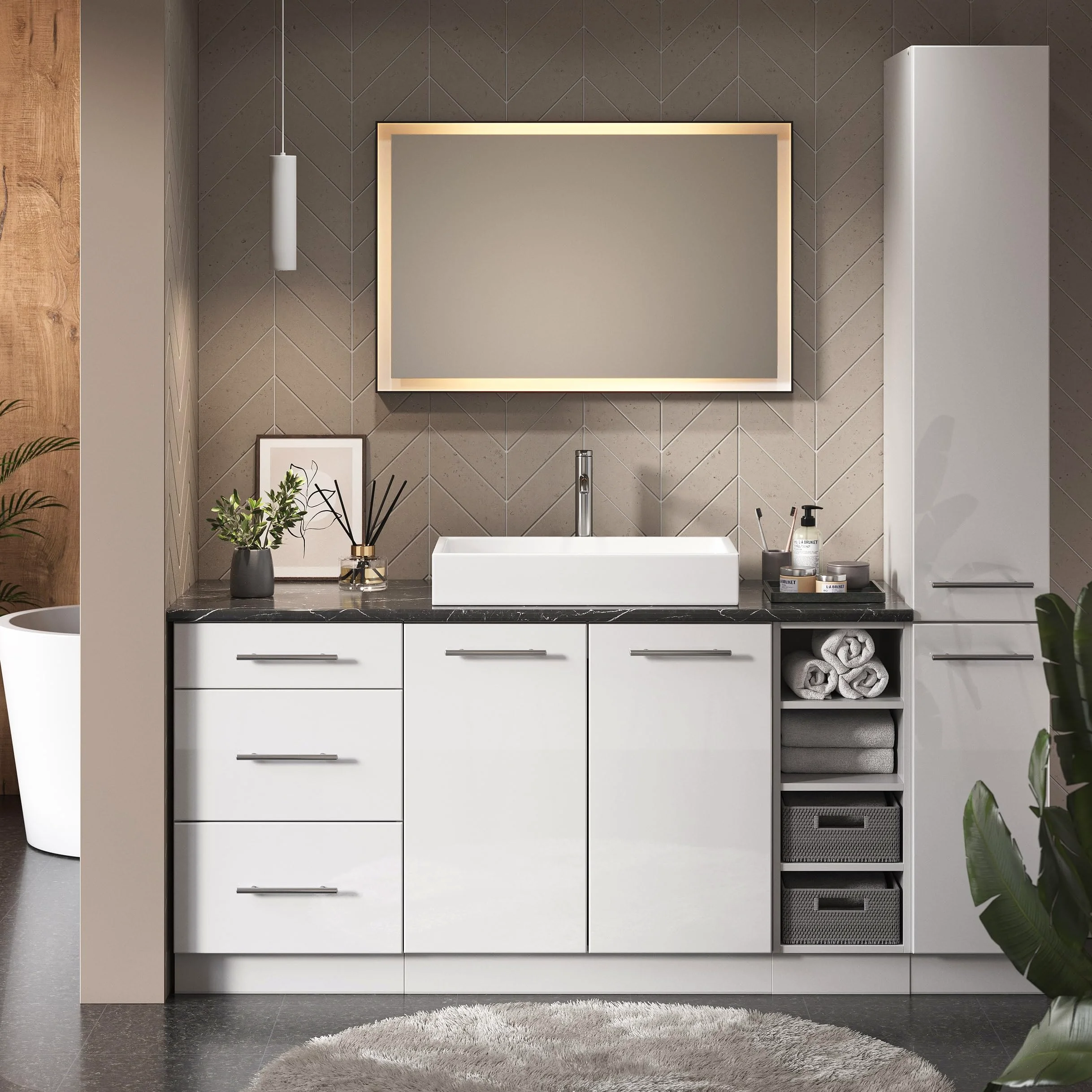 Vicco Armoire Murale Fame-Line, Blanc Haute Brillance, 60x40cm Plat, à Fixation Murale pour Le Rangement des Accessoires de Salle de Bain
