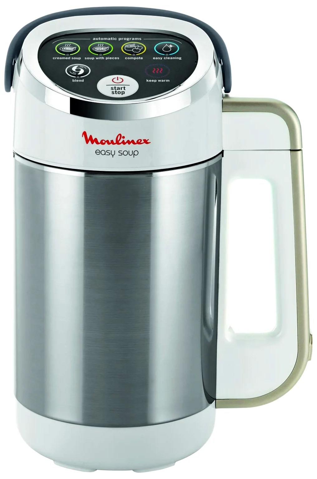 Moulinex Blender chauffant, Mixeur soupe, Puissance 1000 W, Capacité 1,2 L, 5 programmes automatiques, Double paroi, Maintien au chaud 40 min, Livret recettes, Easy Soup, Inox LM841B10