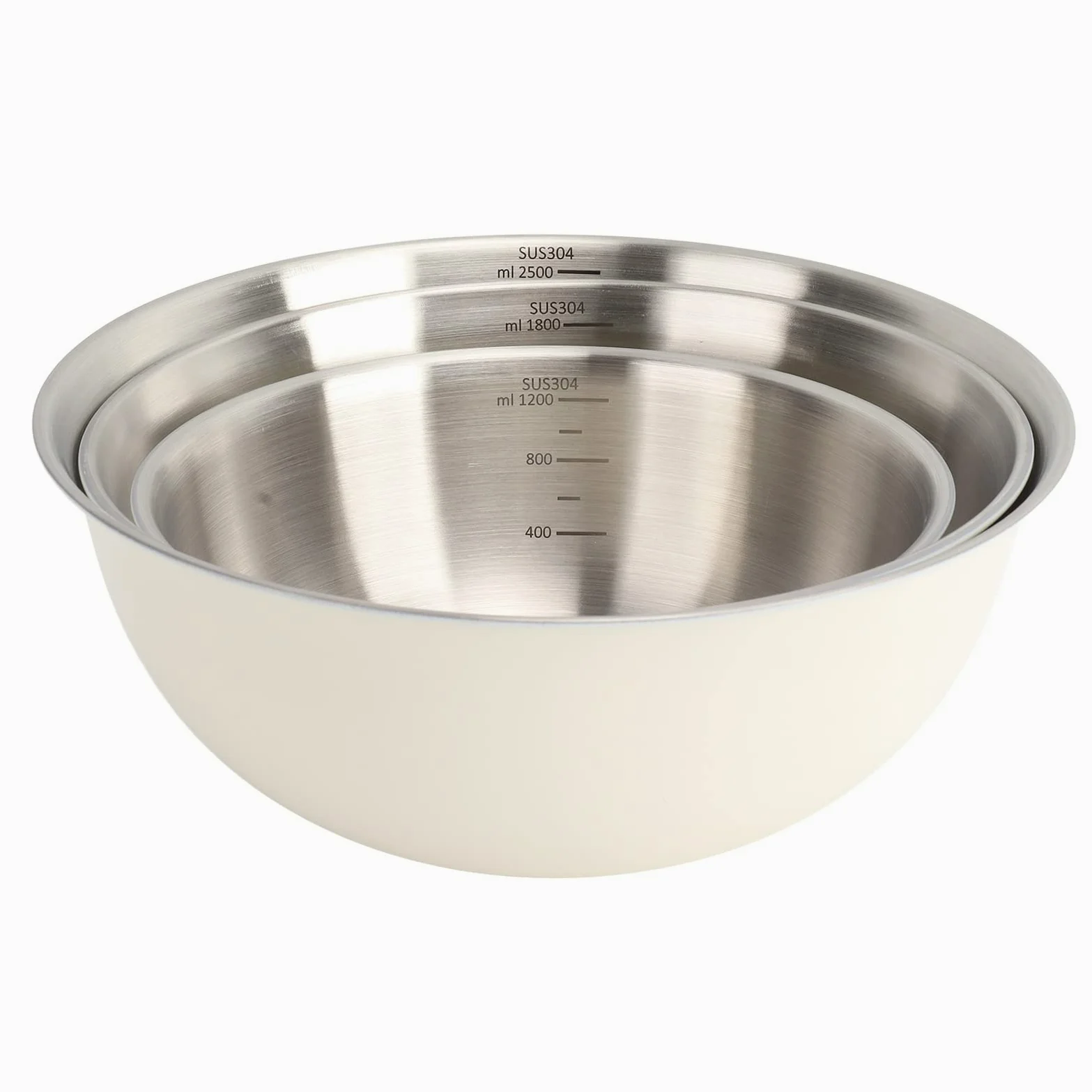 3 Pcs Bols à Mélanger avec Balance, Bassin à Salade Japonais en Acier Inoxydable Cuisson Pétrir la Pâte Bol à œufs Cuisine Organisateurs de Stockage des Aliments(Blanc)