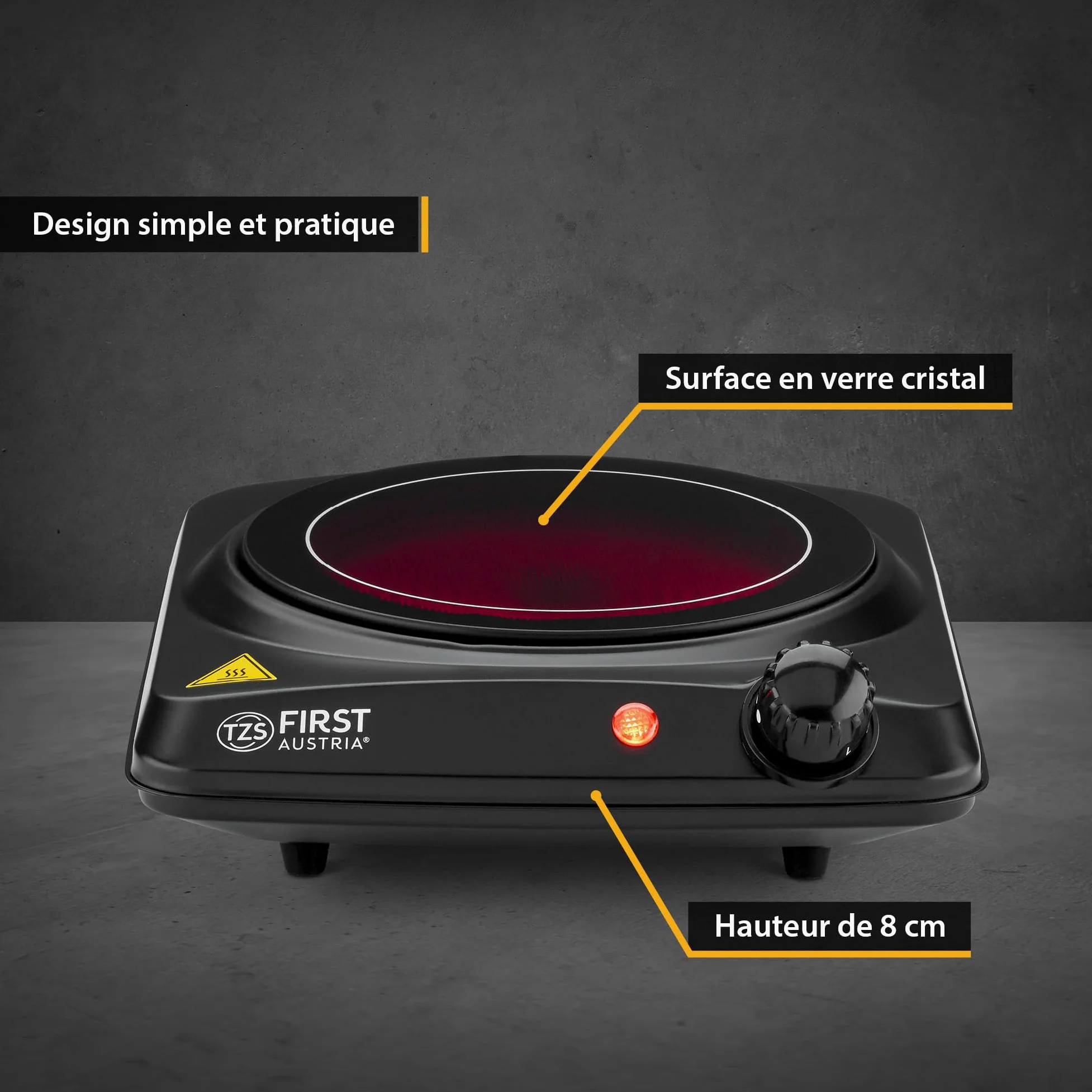 TZS First Austria - Plaque infrarouge 1200W - Ø 175 mm - Réchaud portable avec protection antisurchauffe & thermostat réglable - Plaque vitrocéramique pour tous types de casseroles