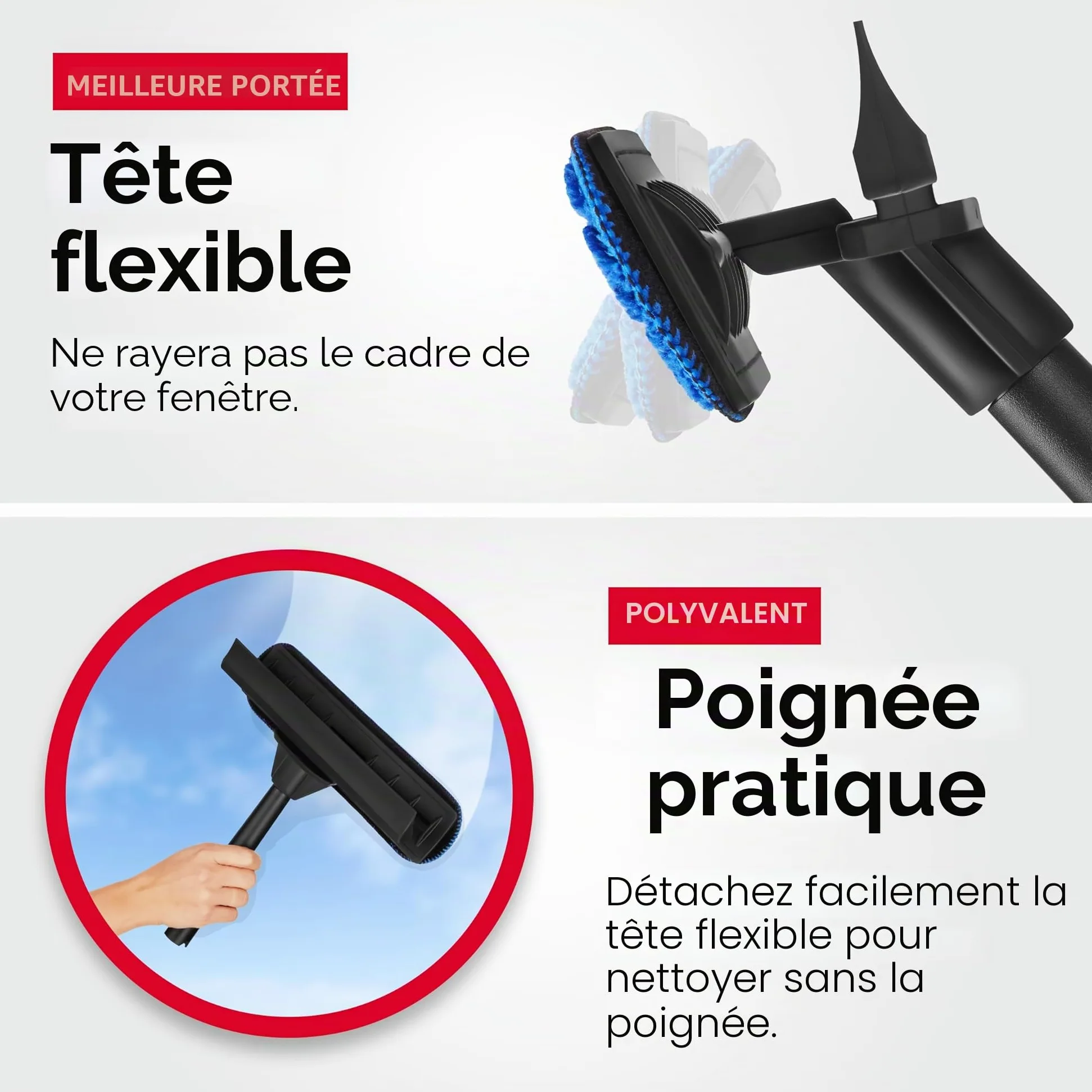 Tyroler Raclette Vitre Professionnel Nettoyage Vitre | 30 à 205cm Lave Vitre Manche Télescopique Nettoyant Vitre | Kit Nettoyage Vitre 2 en 1 | Perche Télescopique Nettoyage Parfaite