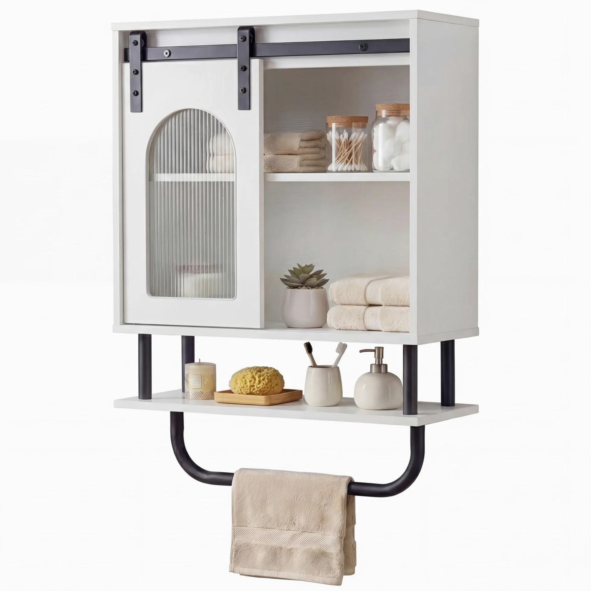 LIFEZEAL Armoire Murale de Salle de Bain, Armoire avec Porte-Serviettes et Compartiment Ouvert, Meuble Suspendu pour Salle de Bain, Cuisine, Salon, 50 x 20 x 70 cm (Blanc3)