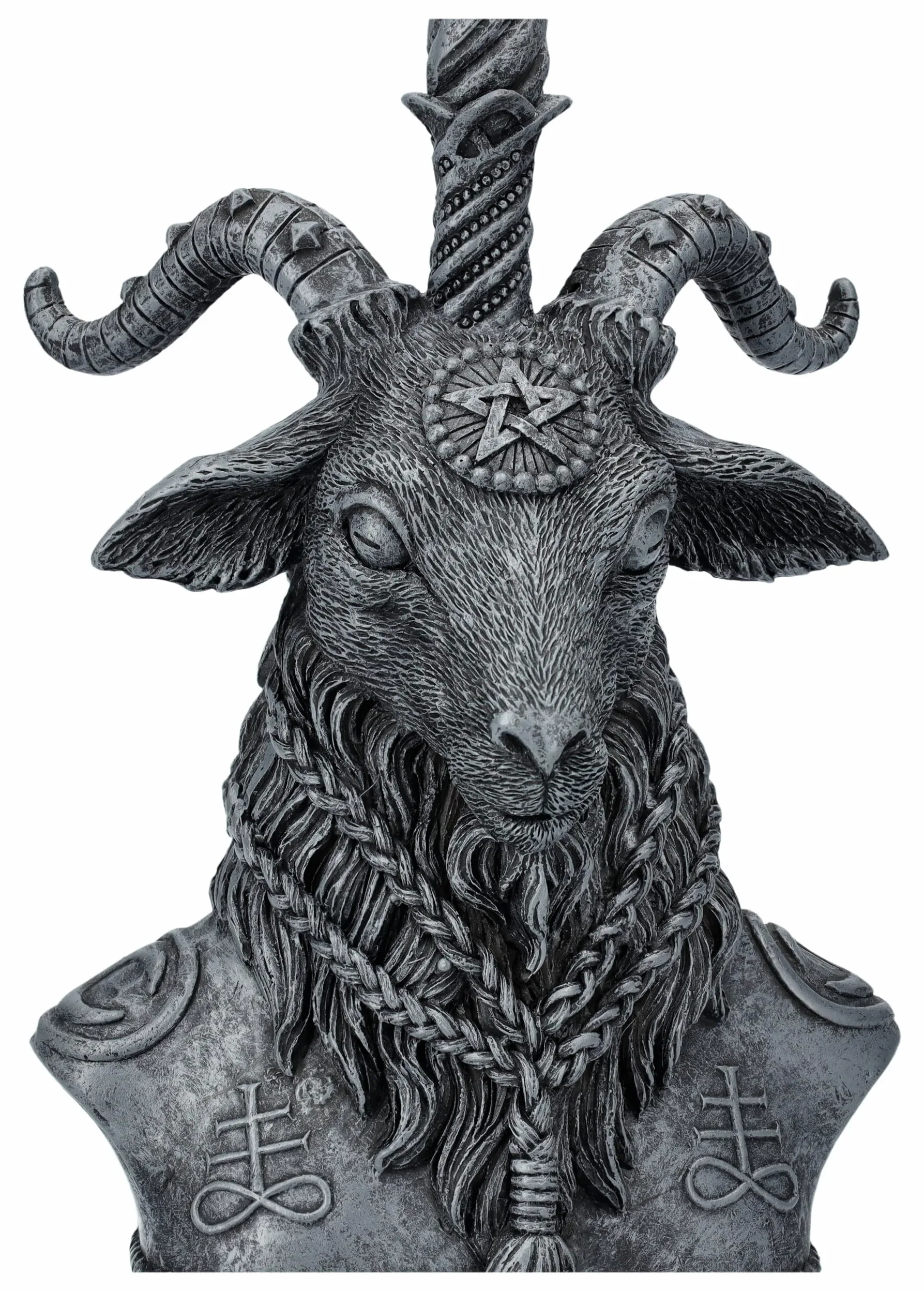 Pacific Giftware Buste Mystique Baphomet avec Cornes et Barbe tressée, en Pierre Artificielle, 20,5 cm, Noir et Gris