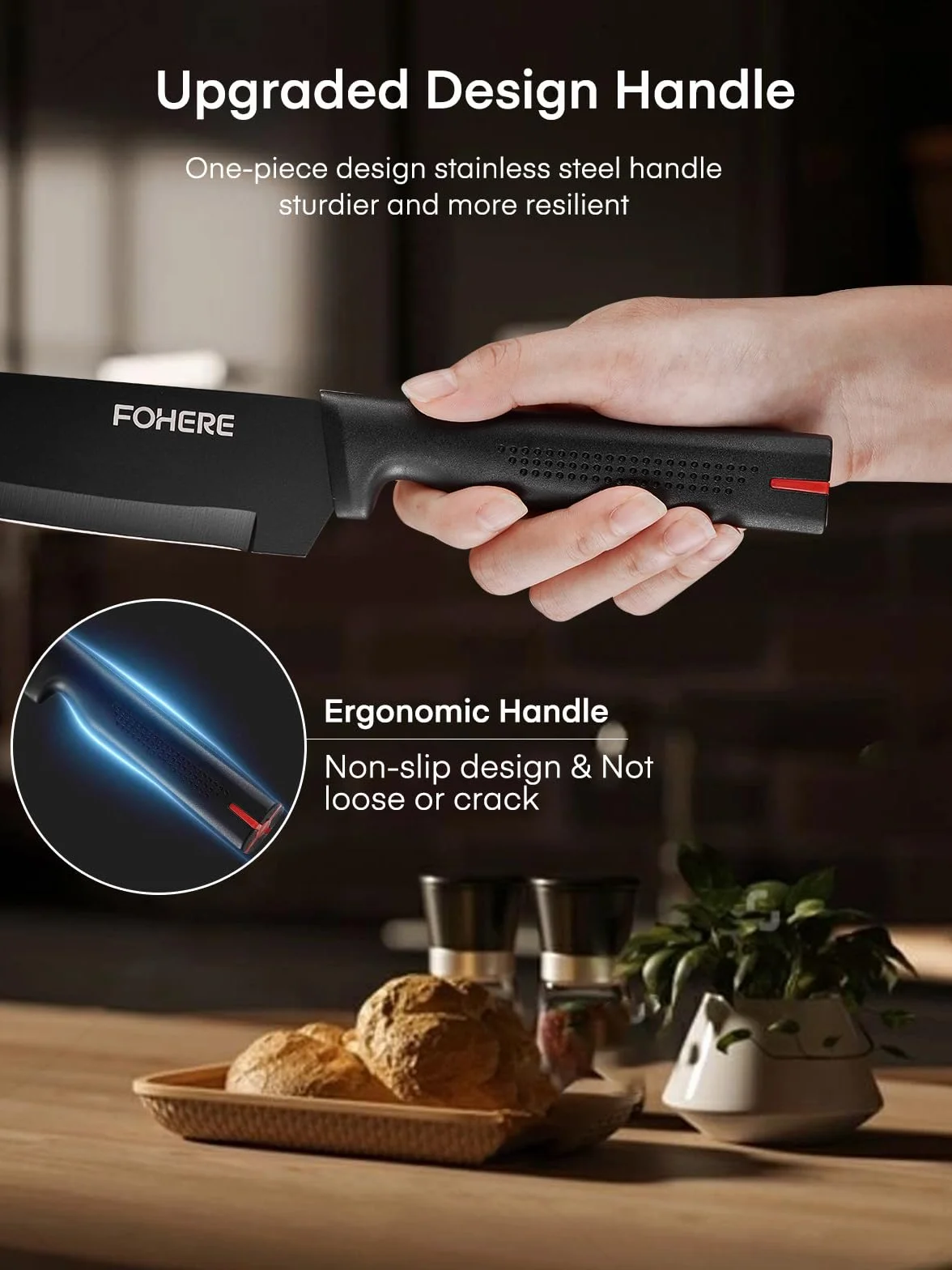 Couteaux de Cuisine avec Bloc, FOHERE 13 Pièces Couteaux de Table en Acier Inoxydable avec Affûteur Intégré, Bloc de Couteaux Professionnel avec Support,Granit Noir