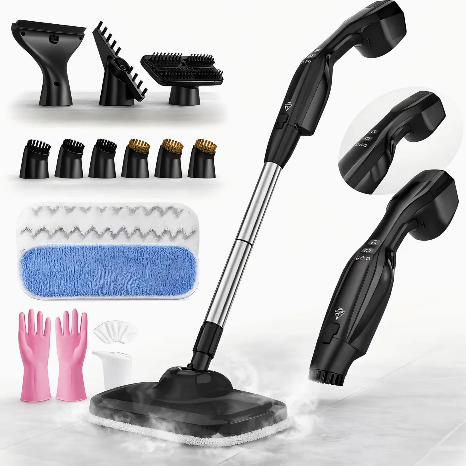 Nettoyeur Vapeur 17 En 1, Balai Vapeur Avec Nettoyeur À Main, Chauffage Rapide 30 S, Nettoyeur Vapeur Haute Pression 1000W, Steam Cleaner Pour Sols, Carrelage, Vitres, Cuisine, Salle De Bain