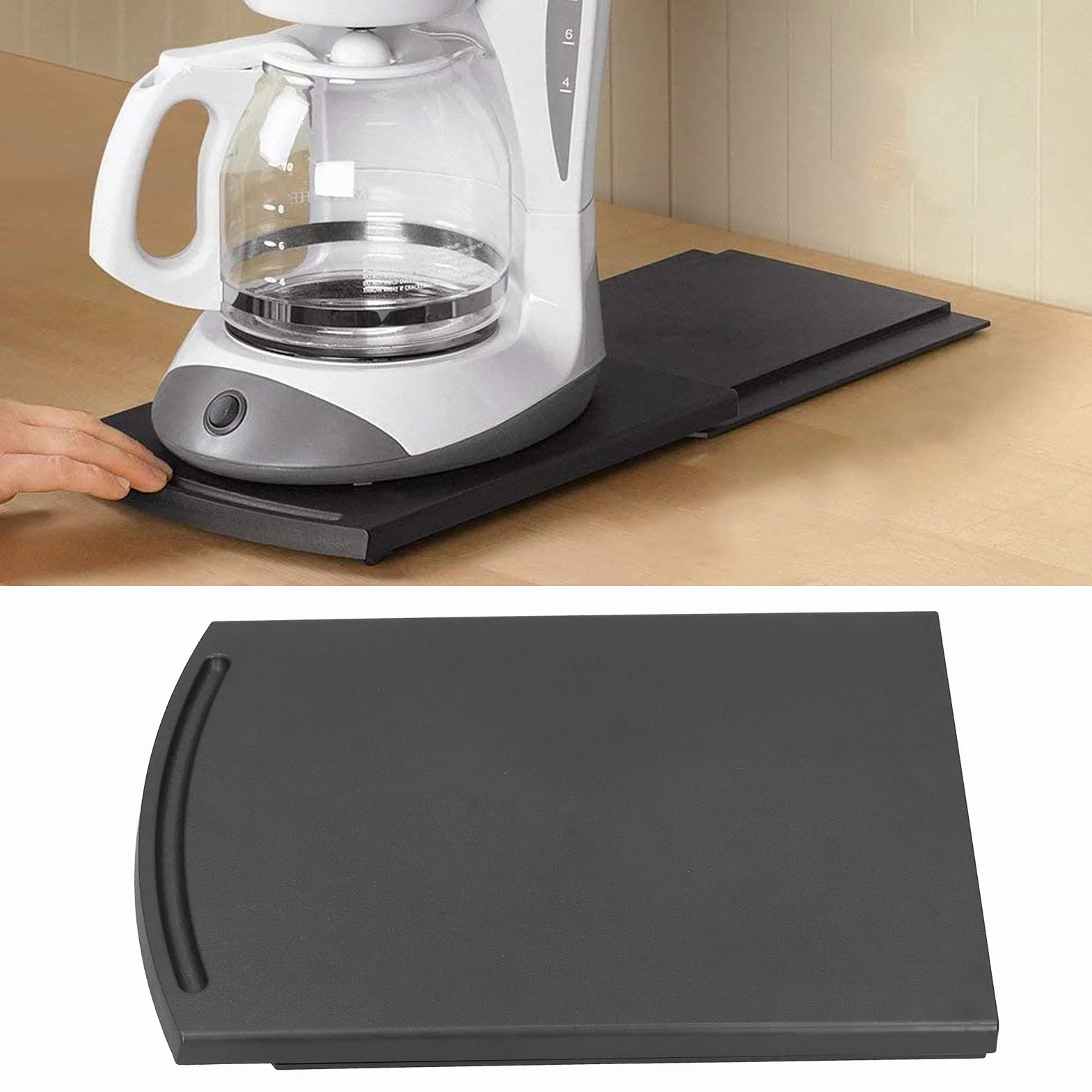 Tapis de Plateau Coulissant pour Machine à café, Support Mobile pour Appareil de Cuisine, Accessoire de Machine à café, Passe au Lave-vaisselle, Plateau de Retour en Noir