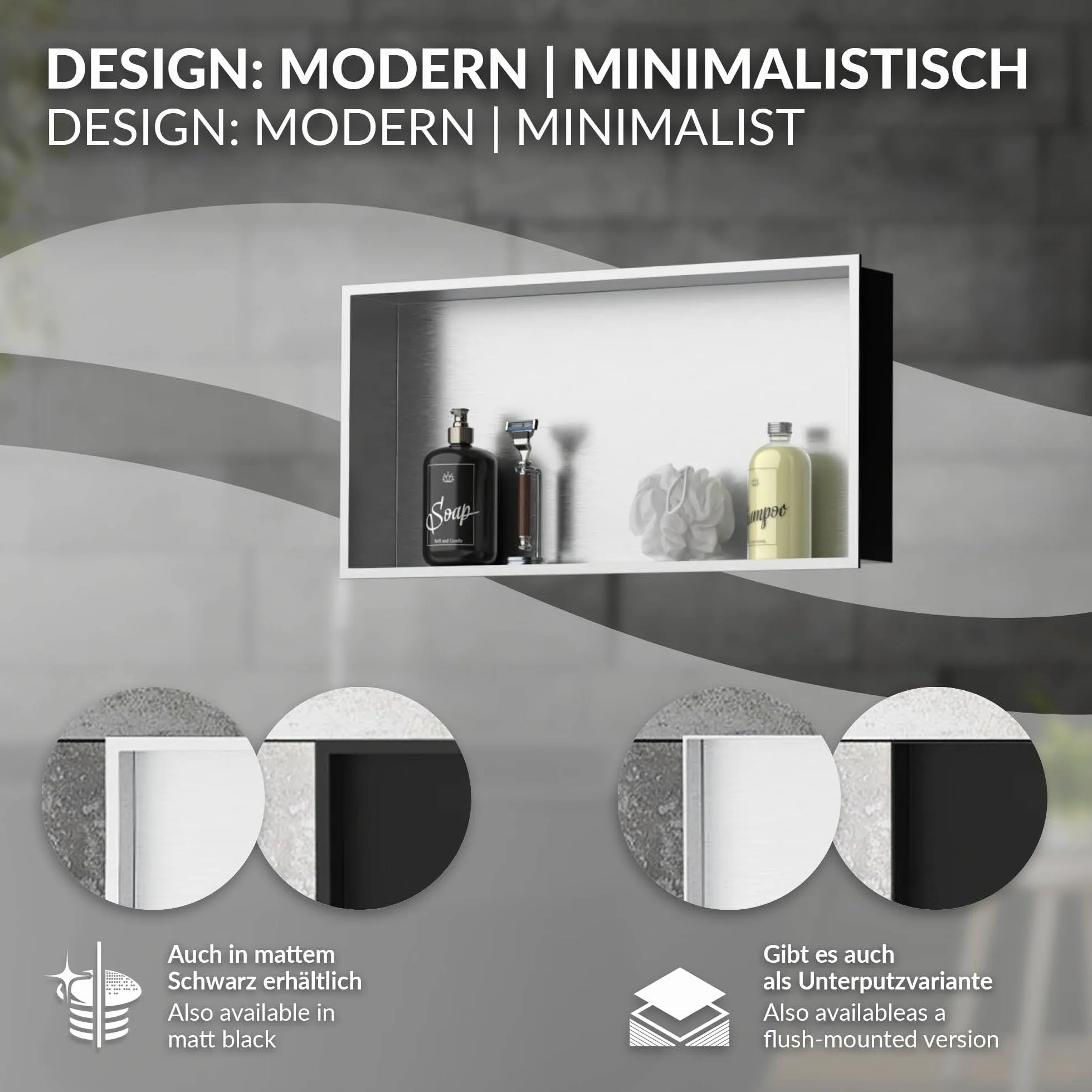 LuxeBath Niche de Douche Encastrée Murale, 60x30x10cm, en Acier Inoxydable, Argent, Étanche, Étagère avec Cadre Salle de Bain, Encastrable, Seule Couche, Rangement Articles Toilette, Matériel Montage