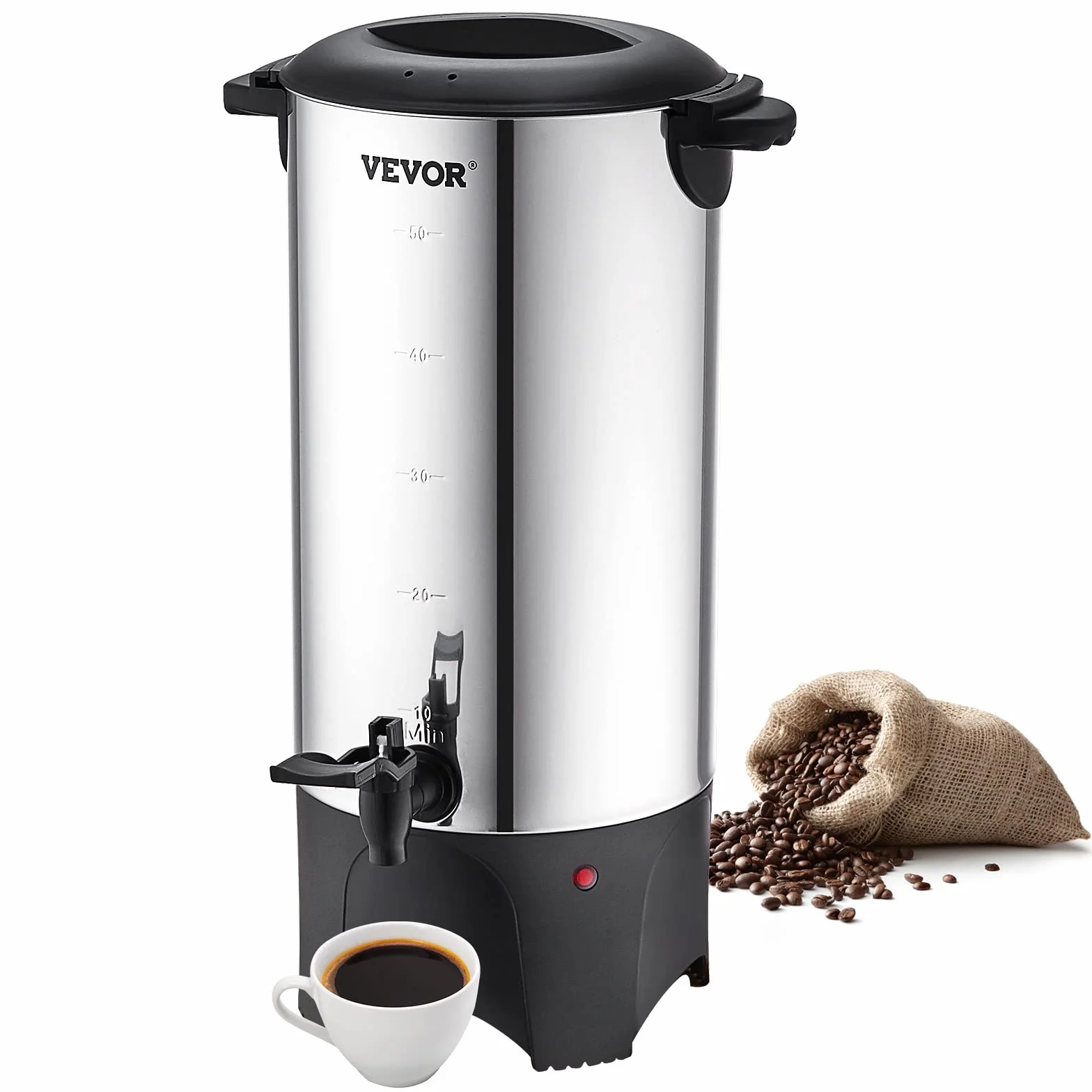 VEVOR Percolateur à Café 7,4 L 50 Tasses Distributeur de Boissons Chaudes en Acier Inoxydable Filtre Permanent Marmite à Vin Chaud 90-98 ℃ Maintenu Infusion Rapide Appareil Chauffe Eau Thé Chocolat