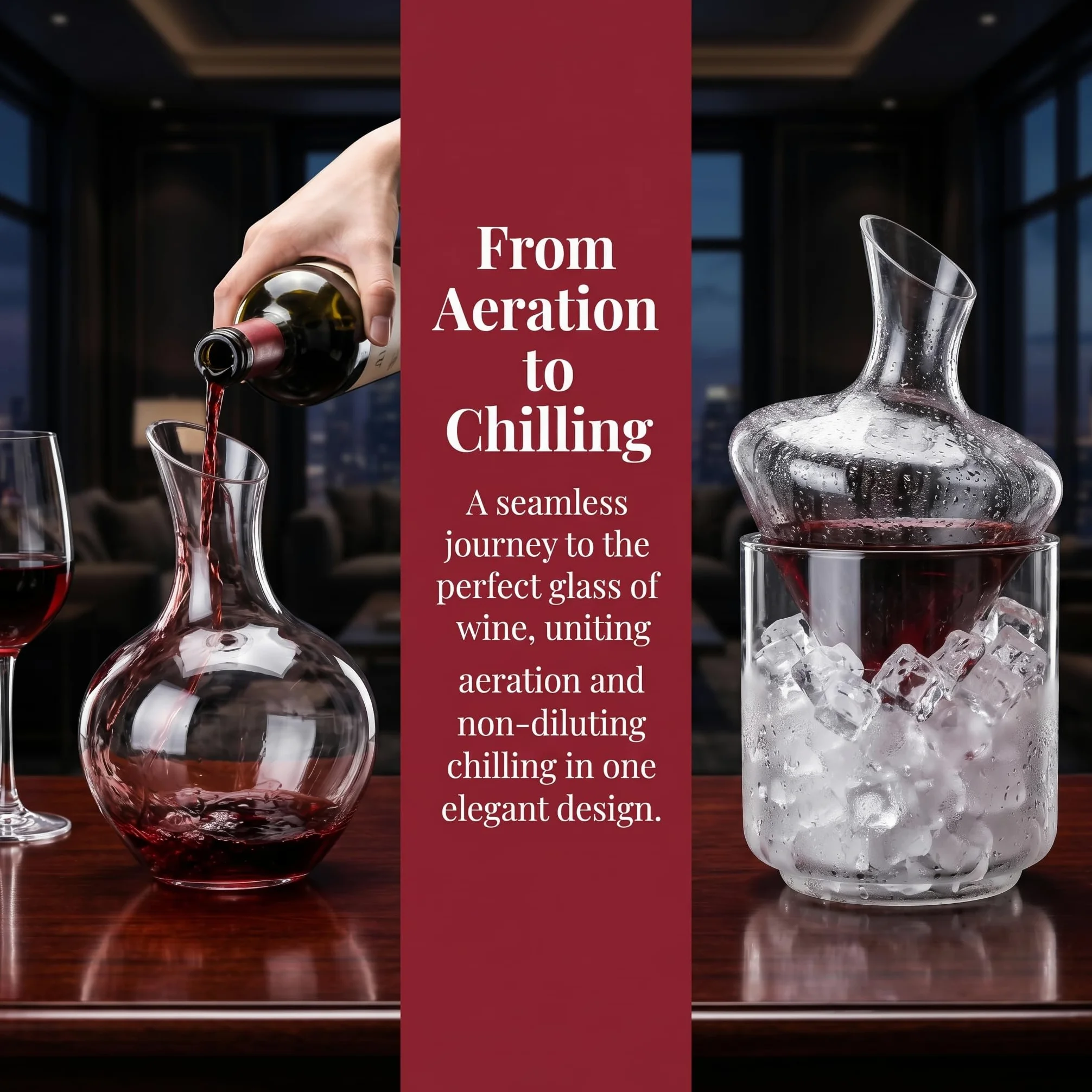 Cywinfow Décanteur à vin avec seau à glace - Verre borosilicate 3.3 1000 ml - Résistant au froid et à la chaleur (-10 °C à +175 °C) - Avec aérateur de vin pour un développement optimisé des