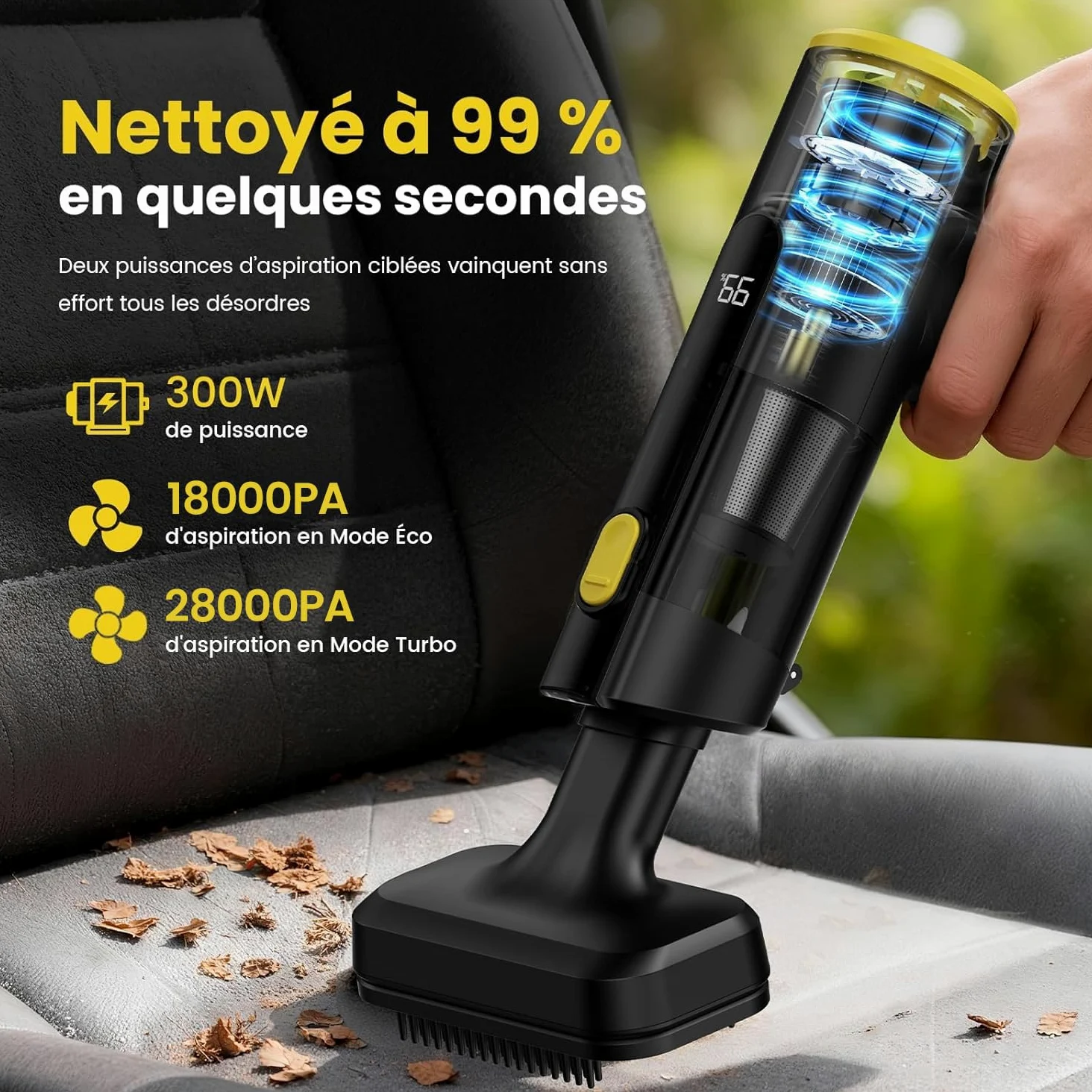 Aspirateur à Main V5 7-en-1, Aspirateur Voiture 28000PA Puissant, Écran LED, LED Lumière, 60 Min Autonomie, Grande Batterie, pour Voiture, Maison, Canapé et Poils d'animaux