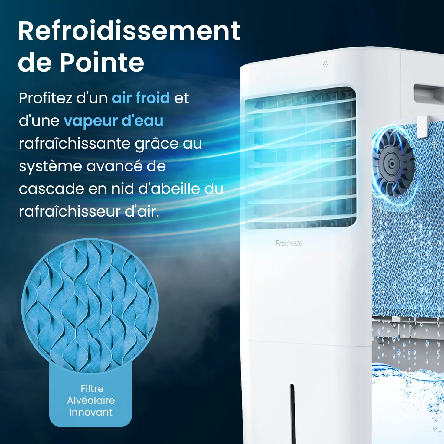 Pro Breeze Rafraîchisseur d’Air Portable 10L, Ventilateur, Humidificateur, 3 Vitesses, Télécommande - Refroidisseur par évaporation Puissant et Mobile avec Minuterie et Oscillation automatique