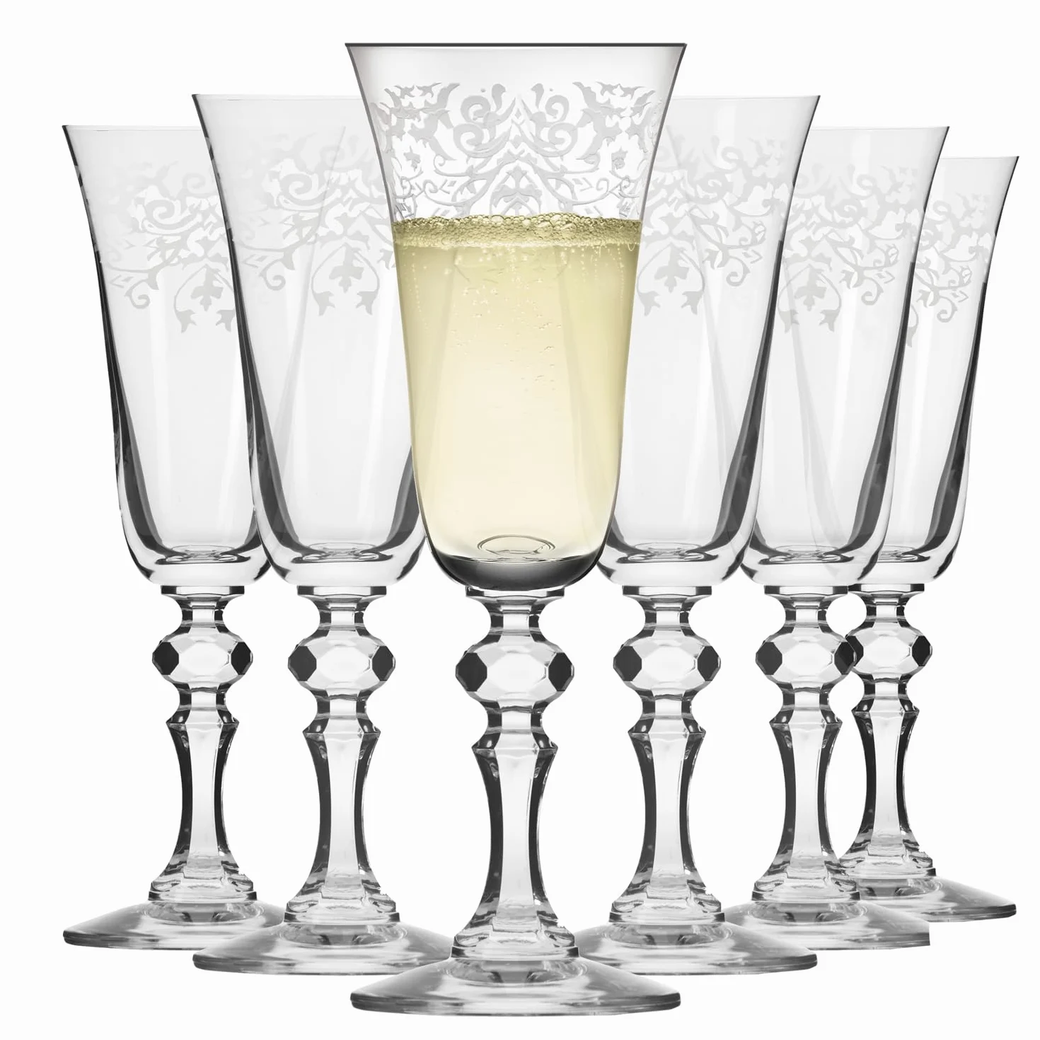 Krosno – Flûtes à Champagne et Prosecco 165 ml – Lot de 6 – Collection Krista Deco – Cristal Sans Plomb – Design Classique avec Motif Transparent