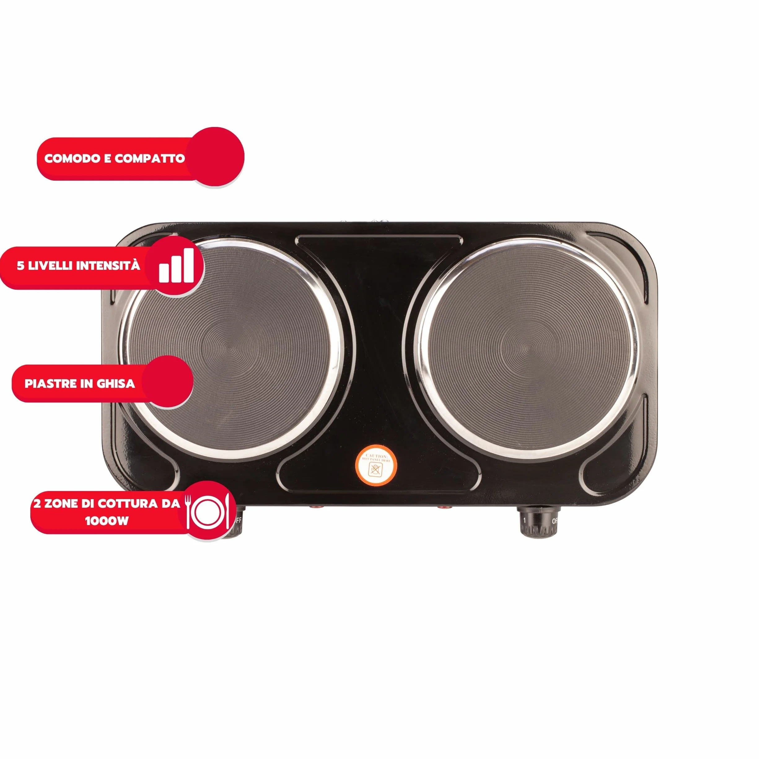 ARDES - Cuisinière électrique en acier peint de 1500W pour le camping et la cuisine avec 2 plaques en fonte de 15,5 cm de diamètre et 2 thermostats Modèle TIKAPPA AR1F20 Noir