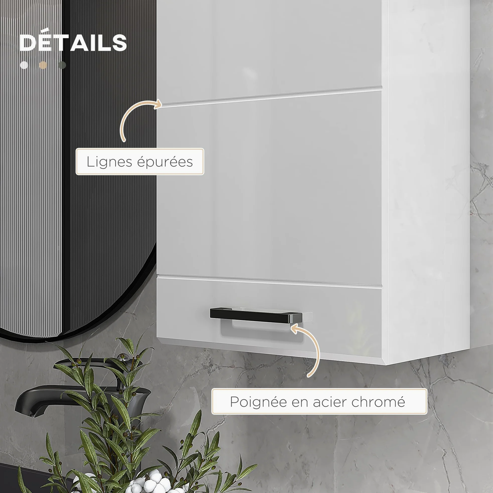 kleankin Armoire Murale de Salle de Bain, Placard de Rangement Toilette 3 Niveaux, étagère réglable, 1 Porte, Moderne, Armoire Suspendue, 37 x 22,5 x 70 cm, Blanc Haut Brillant