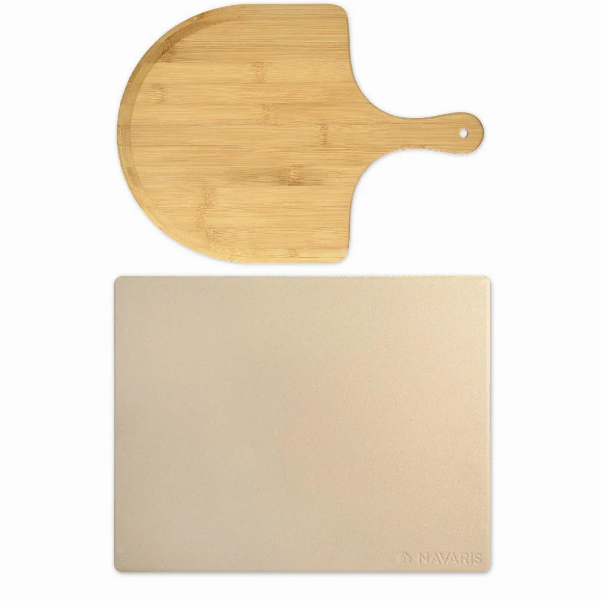 Navaris Pierre à Pizza avec Pelle - Kit Pierre Pizza Rectangulaire XL 38x30cm et Pelle en Bambou - Four Traditionnel Bois Barbecue Grill et Charbon