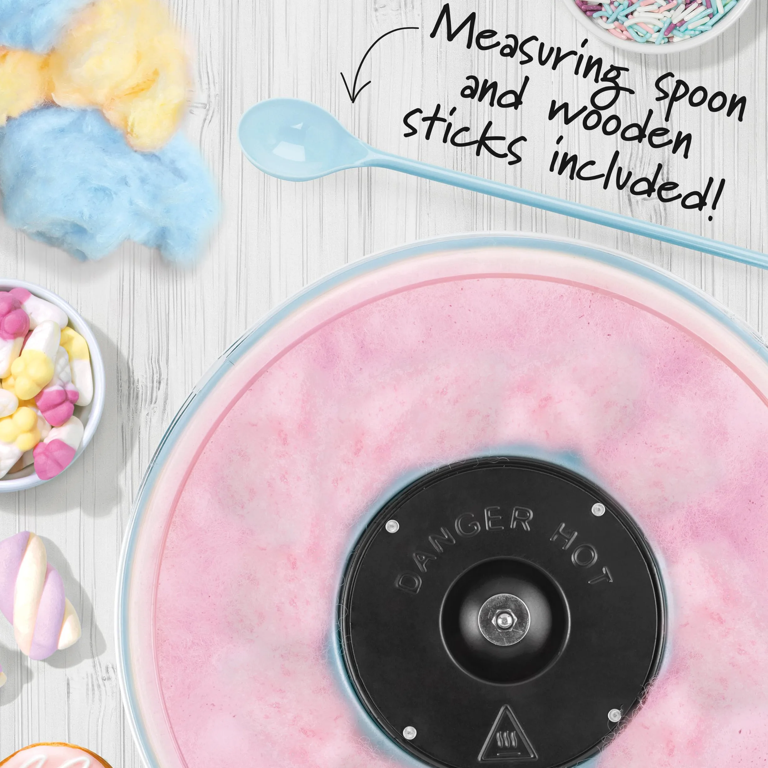 Petra Machine à Barbe à Papa, Sans BPA, 50 bâtonnets & cuillère doseuse Incluse, Utilisez du Sucre Ordinaire ou Bonbons Durs sans Sucre, Appareil Cotton Candy Bleu, Design Rétro , 400W