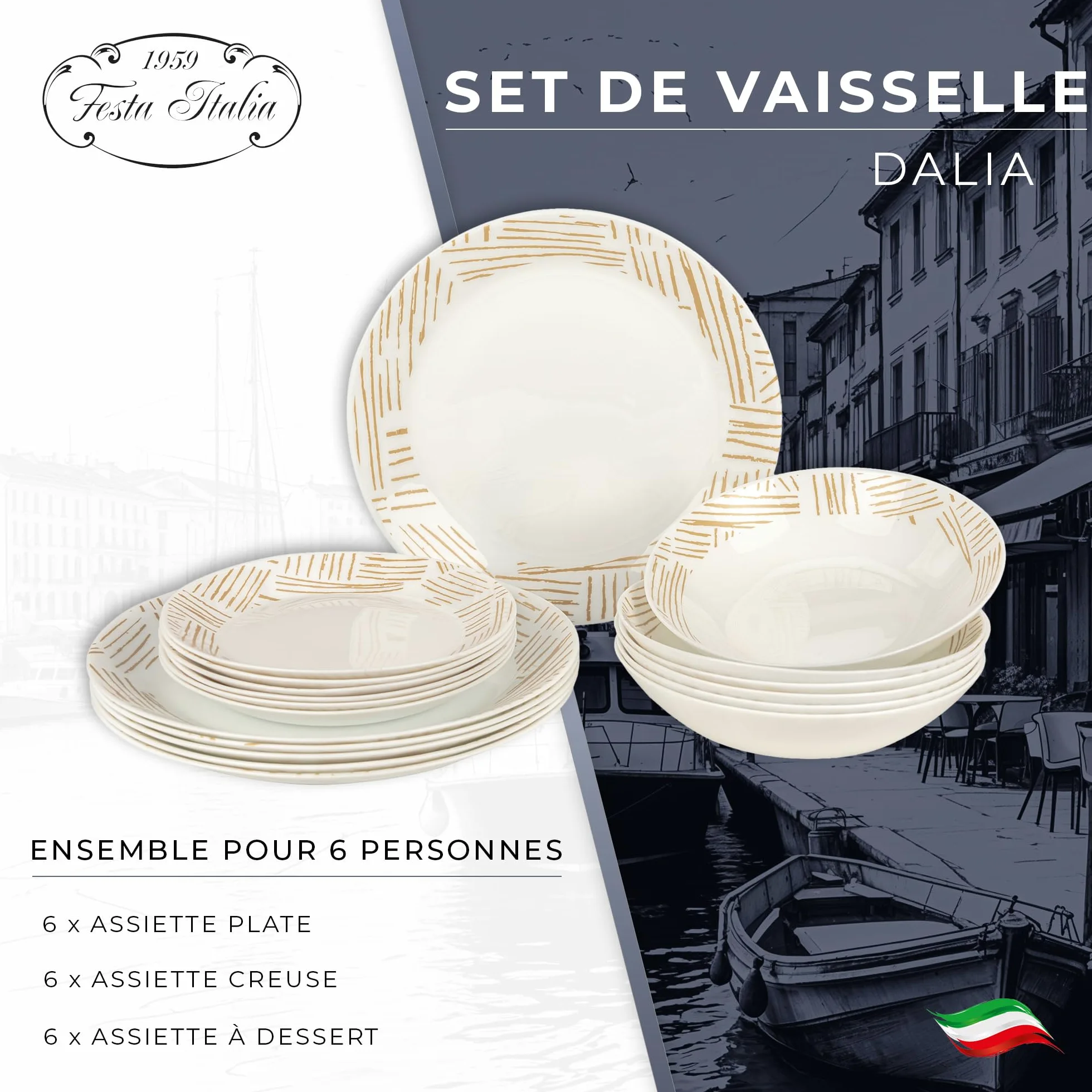 Service Vaisselle 6 Personnes - 18 Pièces - Verre - Assiettes Service de Table - Ensemble Vaisselle de Table Moderne - Assiette et Arts de la Table - Assiettes Plates