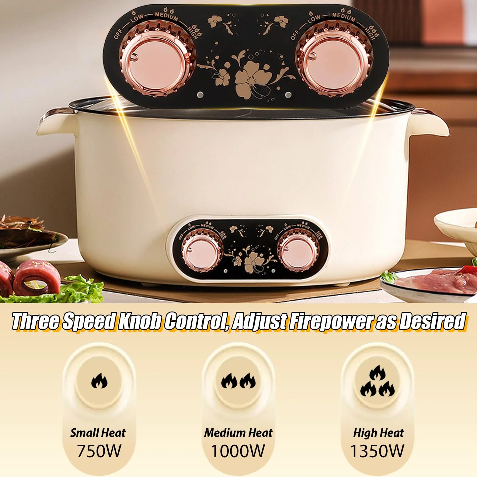 Casserole électrique à 2 côtés avec deux régulateurs 5 L marmite électrique 1350 W trois réglages de puissance poêle à frire antiadhésive multifonction rapide poêle à soupe pour rôtir ramen