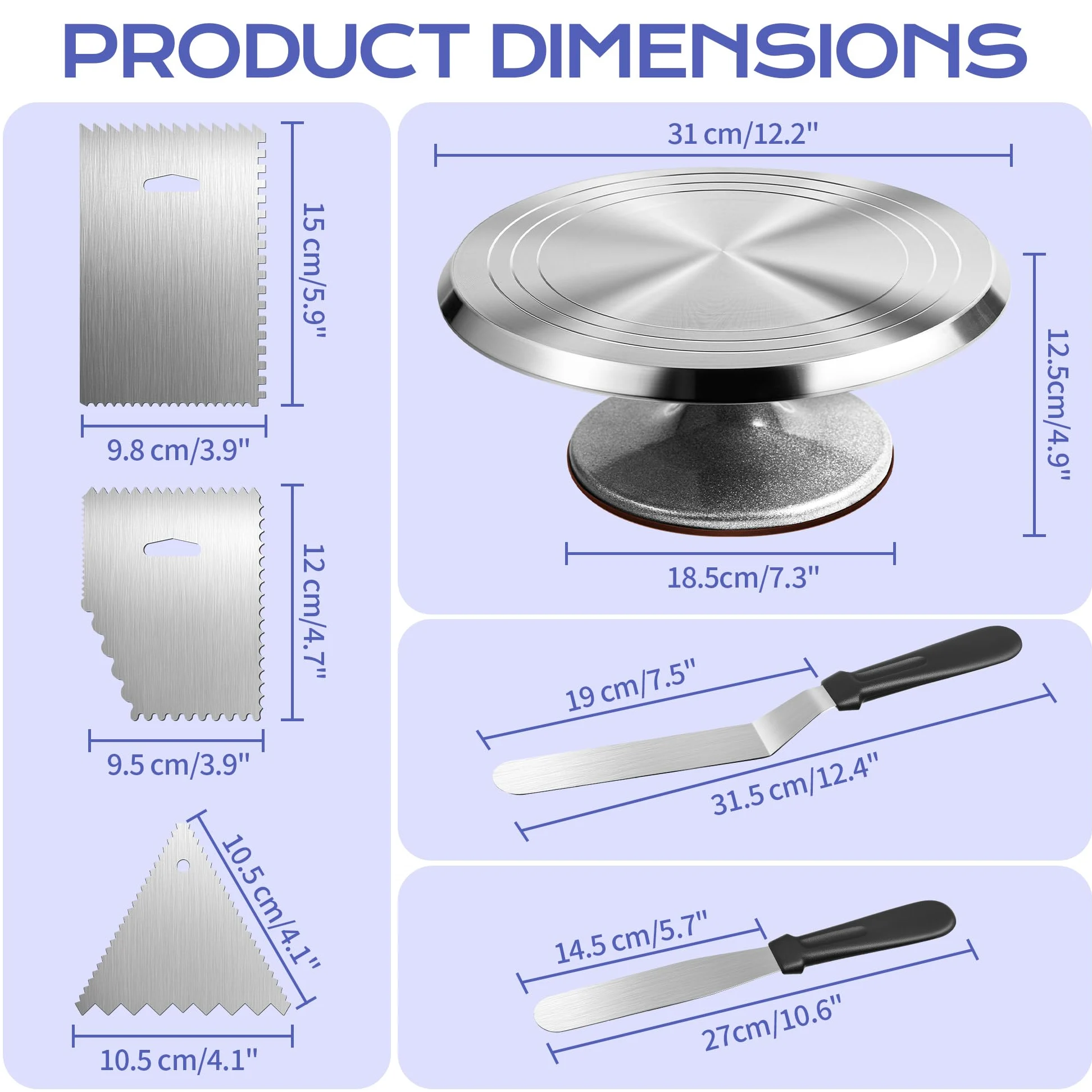 Plateau Tournant Patisserie en Aluminium - 31 cm, Kit Patisserie | Plateau Tournant pour Gâteaux, Douille Patisserie, Poches à Douille RéUtilisables, Grattoirs à Gâteaux, Spatules-36 Pièces