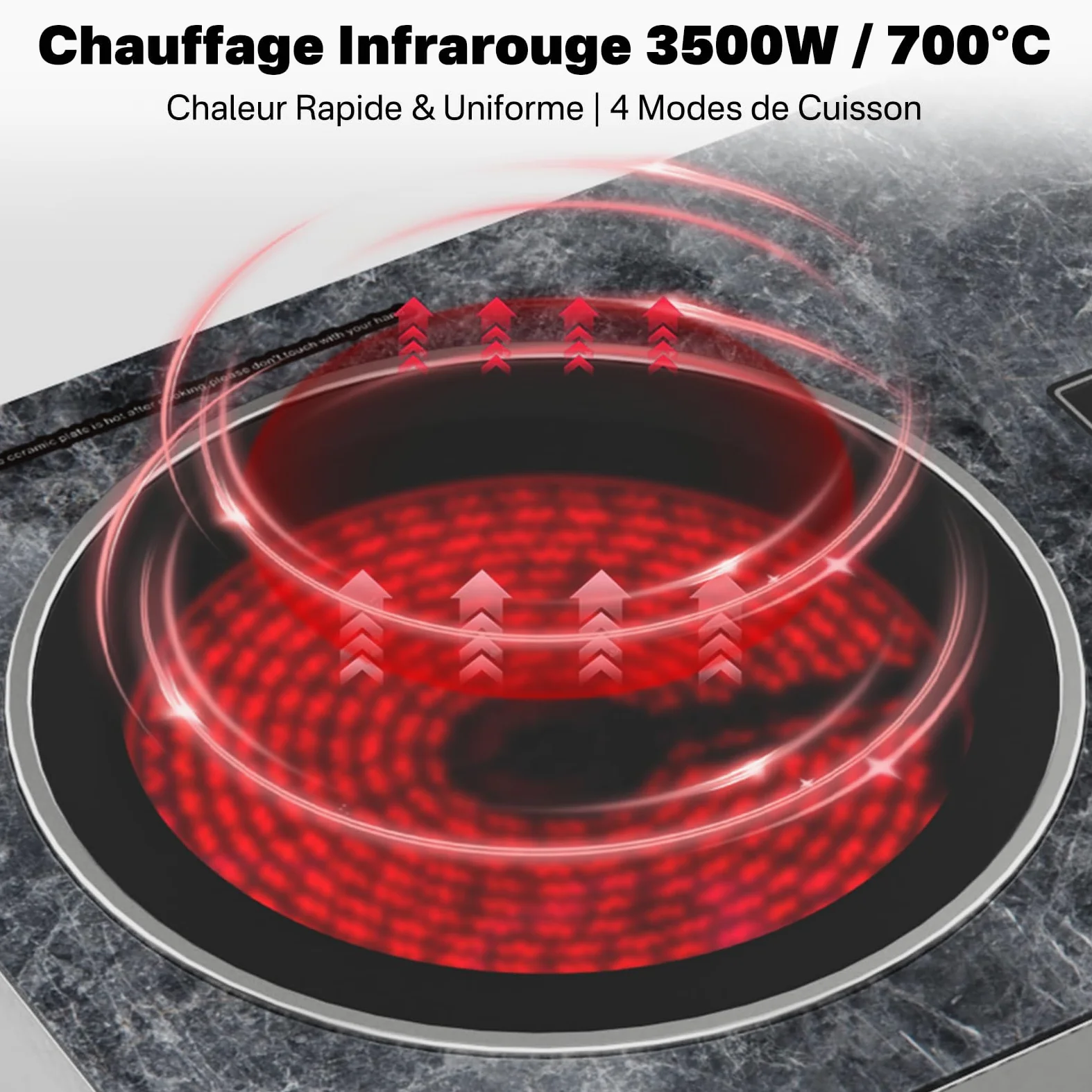 Plaque de Cuisson Électrique 1 Feu, Plaque Vitrocéramique Infrarouge Portable avec Commande Tactile et Bouton Rotatif, Réglage de Température pour Cuisine & Camping, Single-Marble