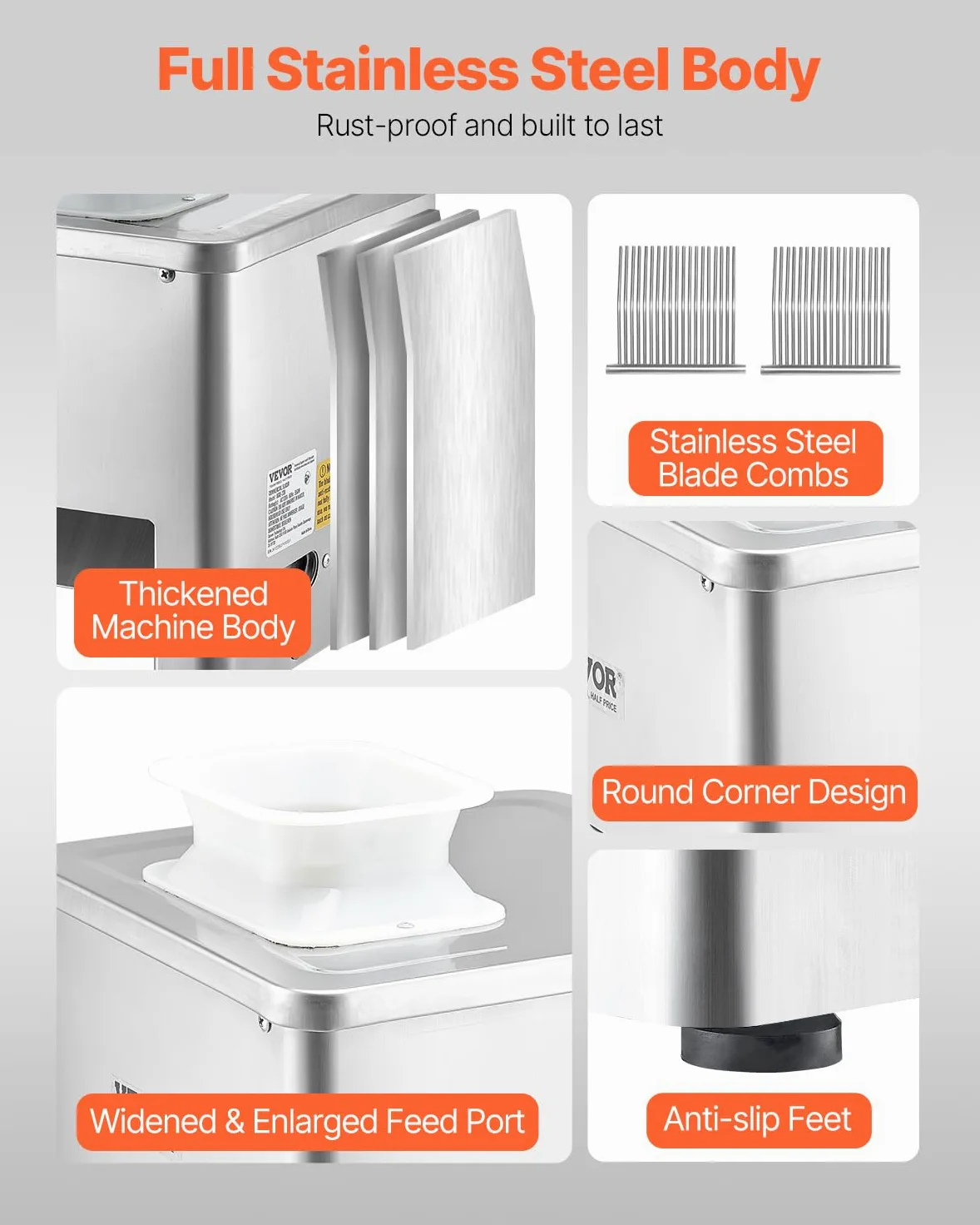VEVOR Trancheuse à viande commerciale, 550 W, machine à découper la viande, 159 kg/h, acier inoxydable, épaisseur 3,5 mm, trancheuse électrique pour aliments, pour cuisine, restaurant, supermarché