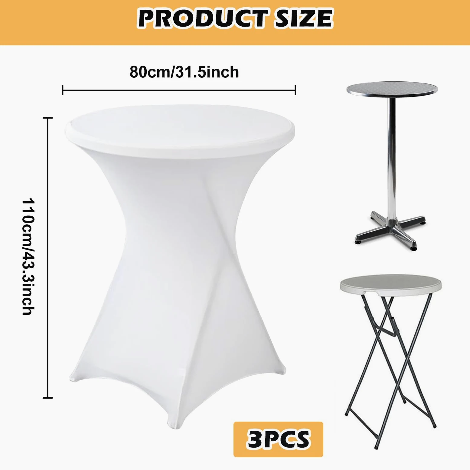 Lot De 3 Housse Mange Debout 80x110cm, Housse De Table Ronde Extensible, Blanc Housse pour Table Haute, Élastiques Et Faciles d'entretien pour Cocktail Mariage Banquet Anniversaire Banquet Bartable
