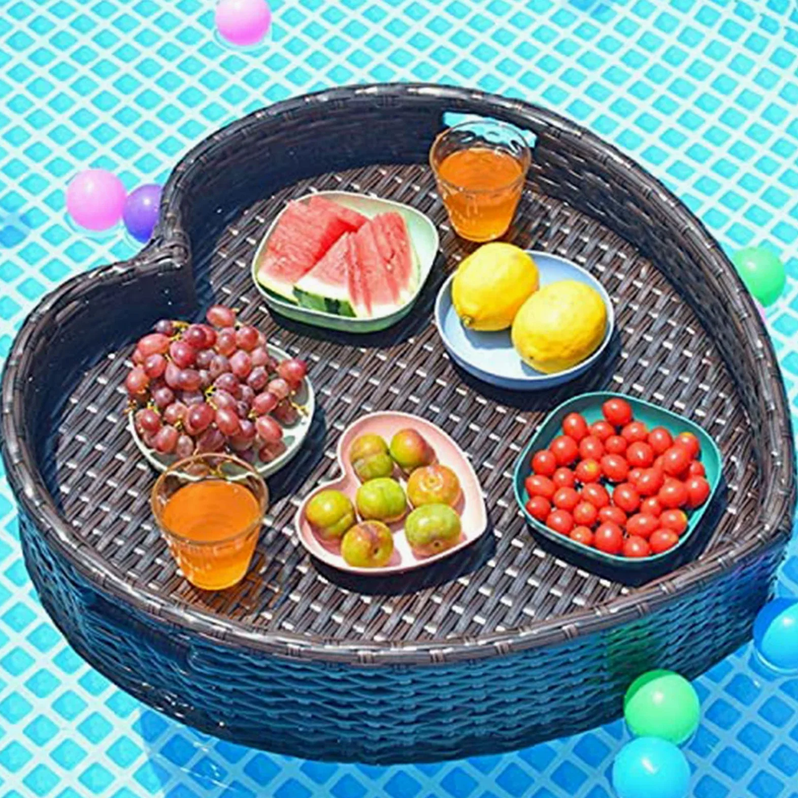 Plateau de Petit-déjeuner Flottant en rotin, Plateaux de Service flottants, Plateau de Nourriture Flottant tissé en rotin, Plateaux de Service de Piscine pour la Natation, Les Barres de sabl
