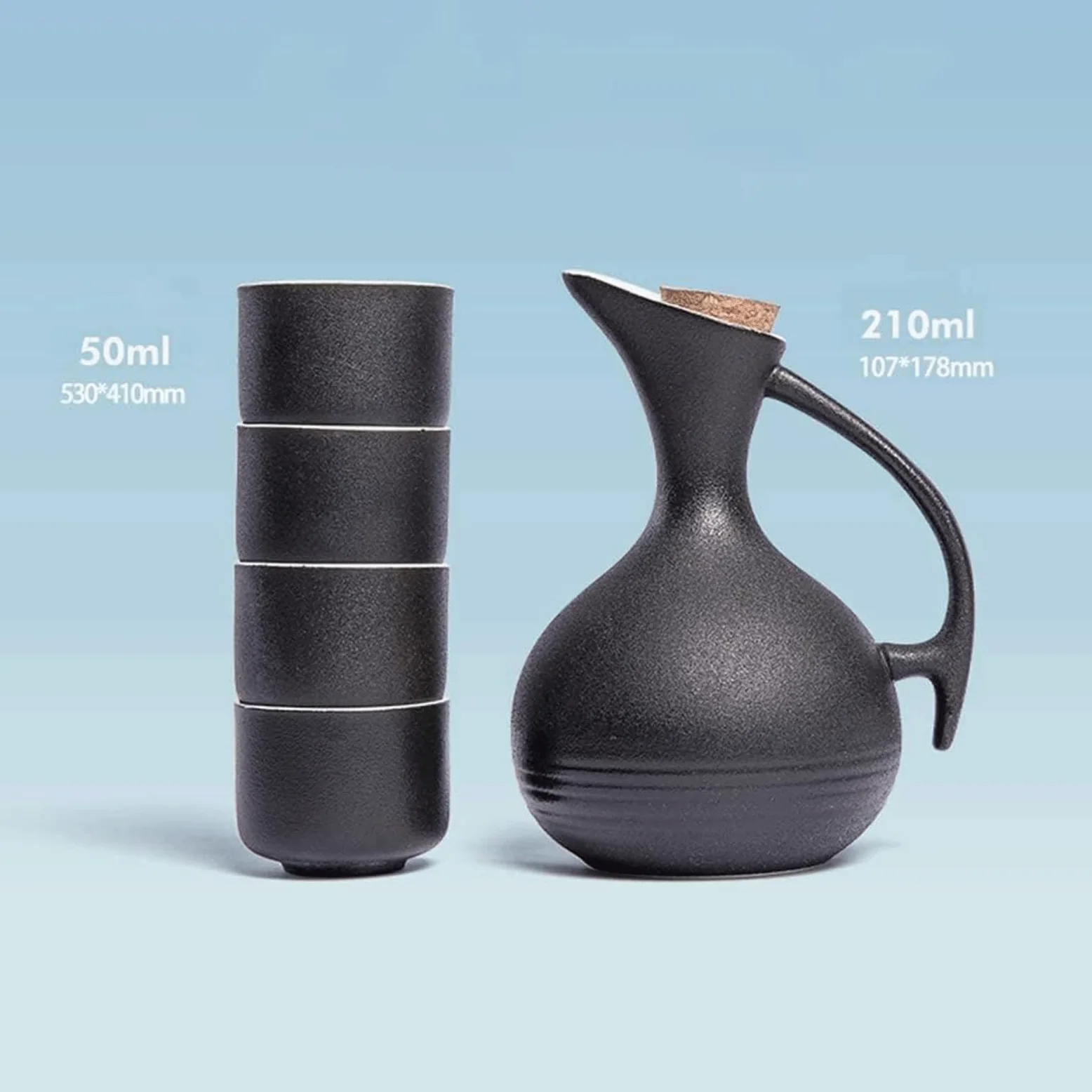 esmen Ensemble de Tasses à saké Japonais, 5 pièces, avec 1 Bouteille de Service à saké et 4 Tasses à saké, Tasses en céramique, Verres à vin artisanaux
