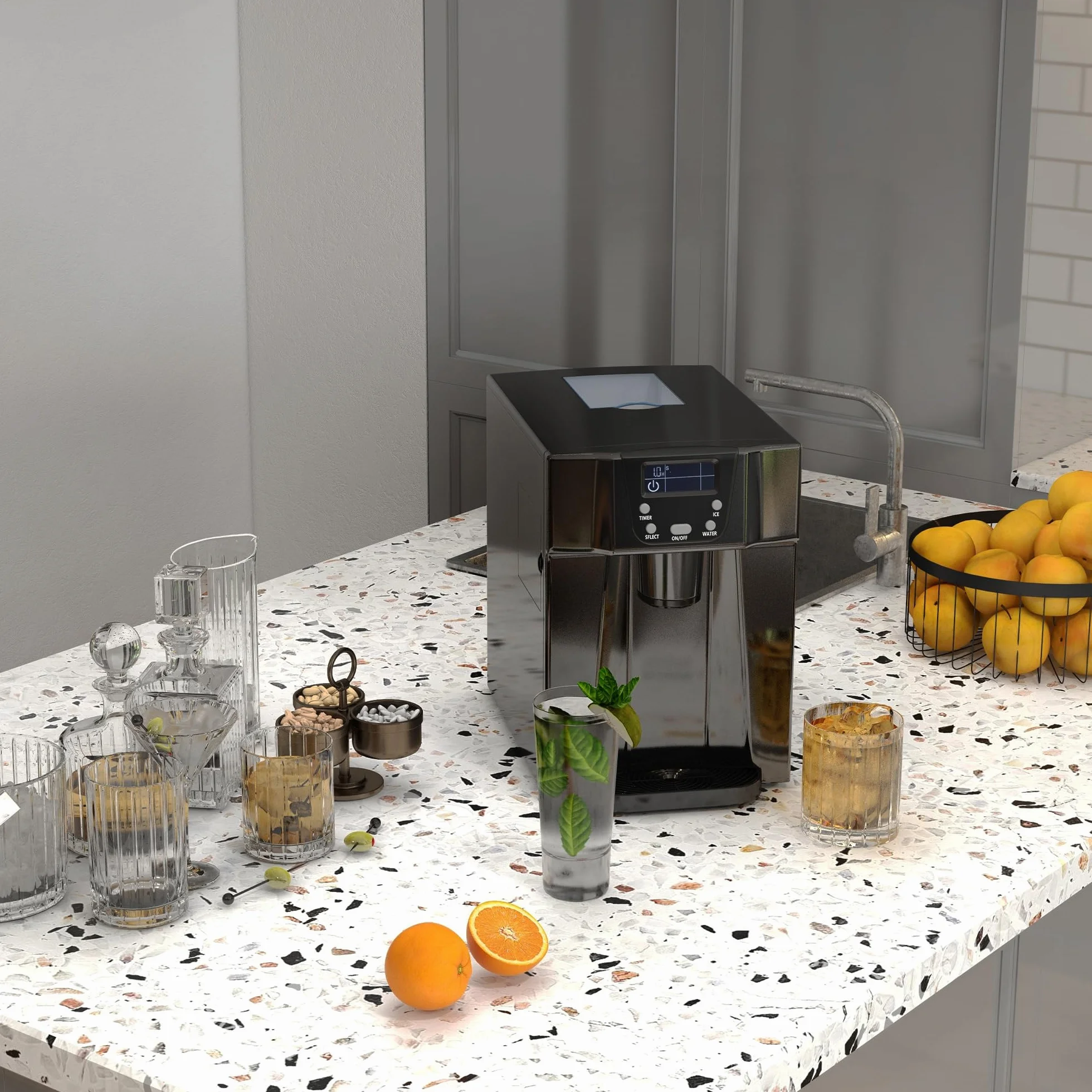 HOMCOM Machine à Glaçons avec Distributeur d'Eau, 12kg en 24h, 9 Glaçons en 6-10 Minutes, Ice Maker Portable, Taille de Glaçon Réglable, Minuterie, Réservoir d'Eau 3L, pour Maison, Cuisine, Bar, Noir