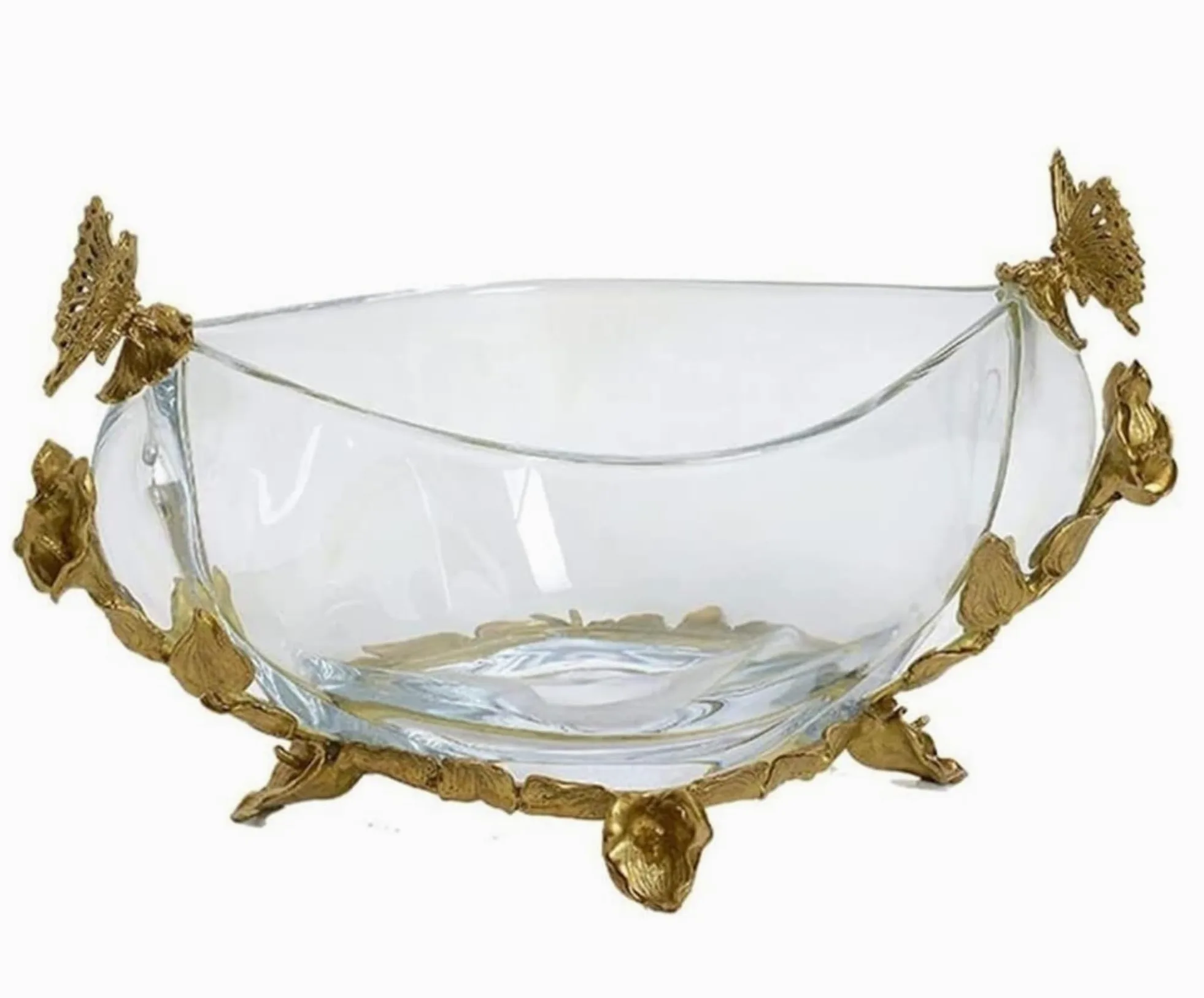Grande Coupe À Fruits en Verre Transparent, Style Rétro, Artisanale, en Laiton, Idéale pour Décorer Salon Ou Restaurant. Plat À Fruits, Bonbonnière Ou Saladier.