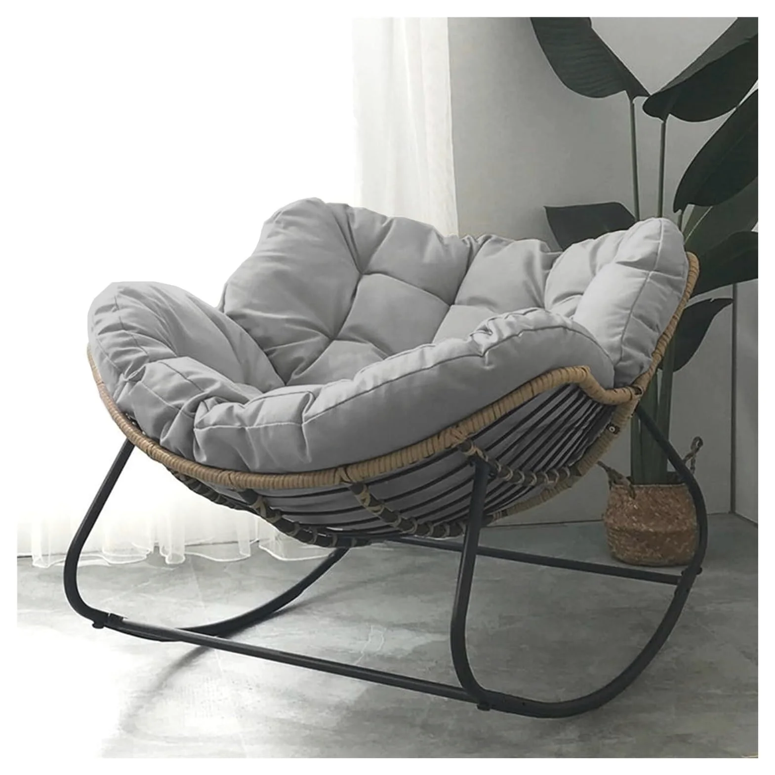 Chaise à Bascule d'Extérieur Papasan en Rotin et Osier - Style Œuf et Royal Moderne pour Patio, Intérieur, Chambre à Coucher, Salon, Porche, Jardin, Pelouse