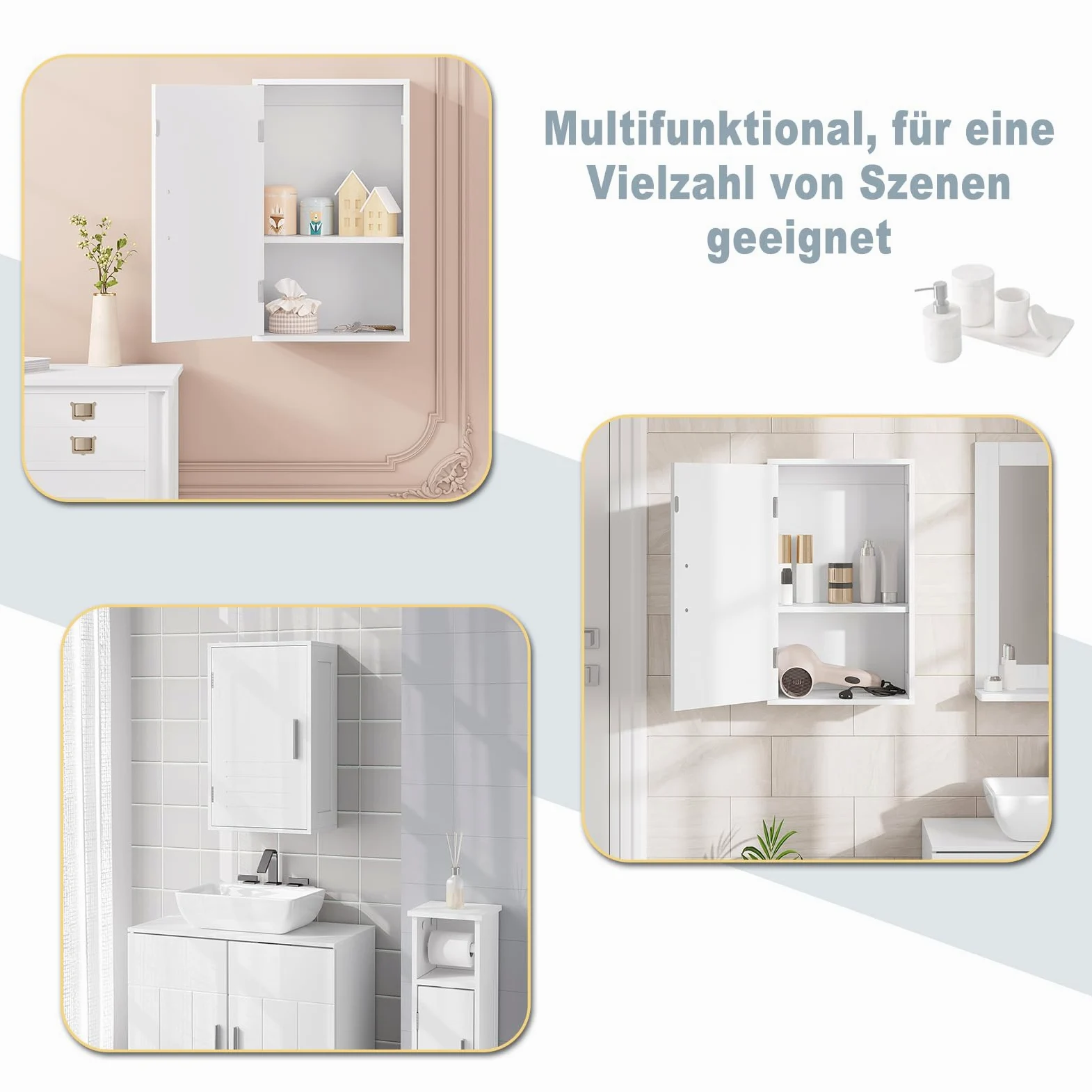 EUGAD Armoire Murale Salle de Bain, Armoire de Toilette, avec 1 Porte, Étagère Réglable, en MDF, Blanc, 30x18,5x50 cm