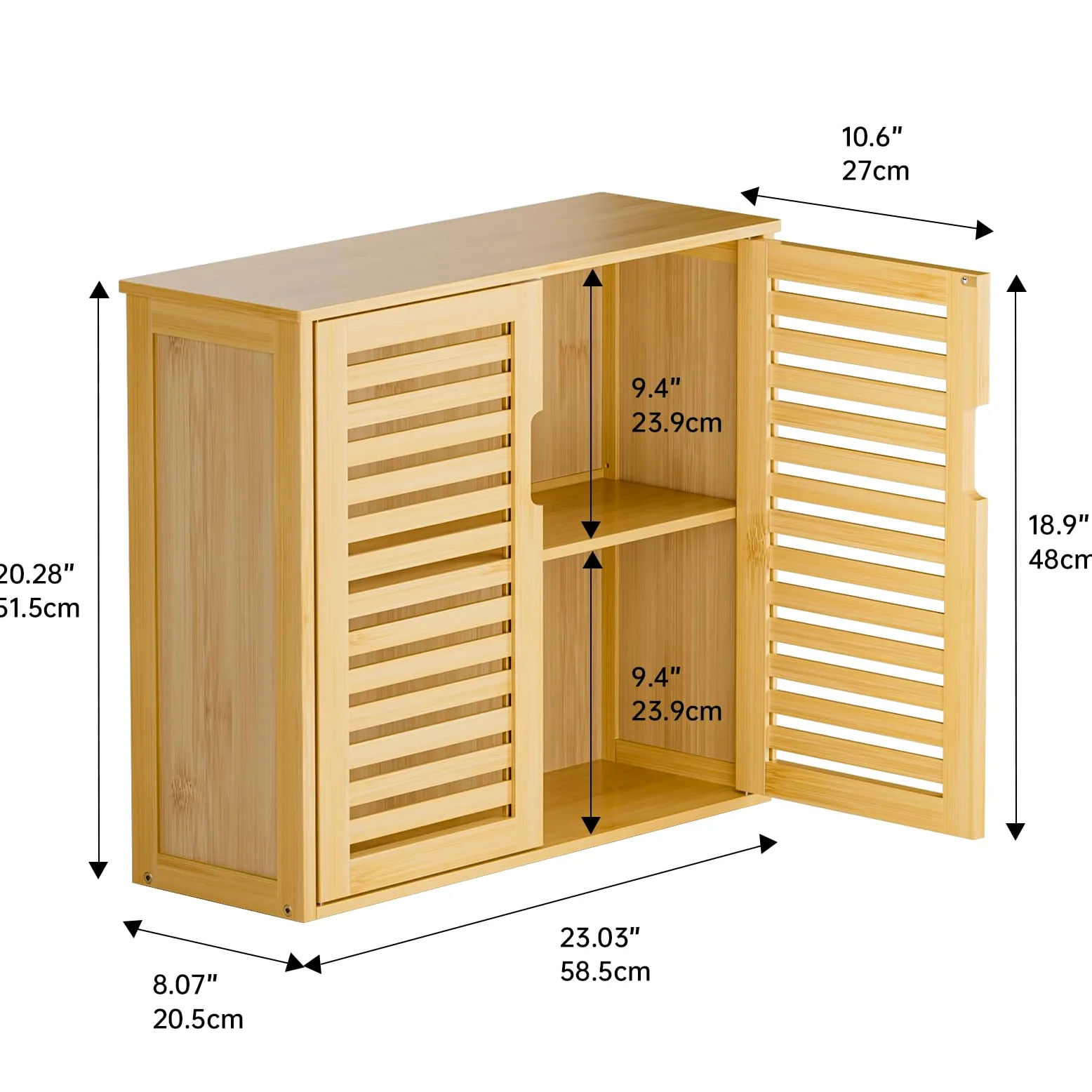 HITNET Armoire Salle de Bain Murale, Armoire à Pharmacie en Bambou 2 Portes avec Étagère Réglable, Meuble de Rangement Suspendu pour Salon, Cuisine et Entrée, Naturel