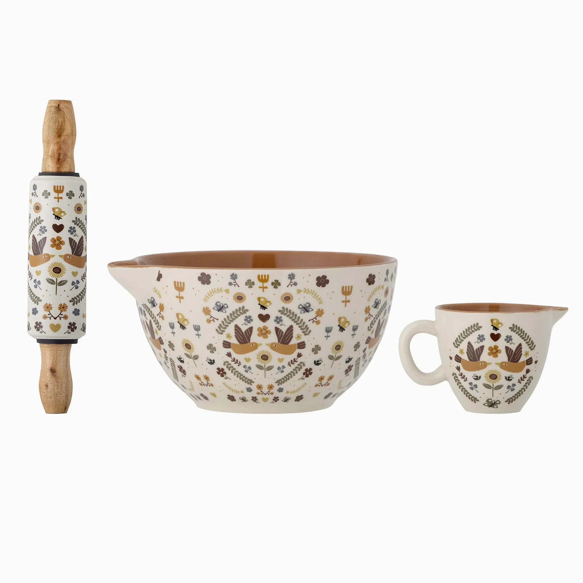 Bloomingville Bryn Lot de 3 Kits de pâtisserie en faïence Marron Ø 21 x H 12/L 22,5 x Ø 4,5/H 7,5 x Ø 9 cm