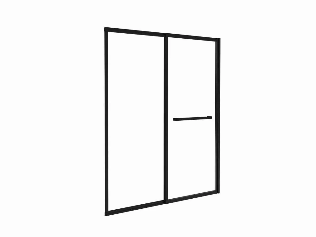 Vente-unique - Pare baignoire coulissant noir mat avec porte serviette - 120x140 cm - WAIMEA