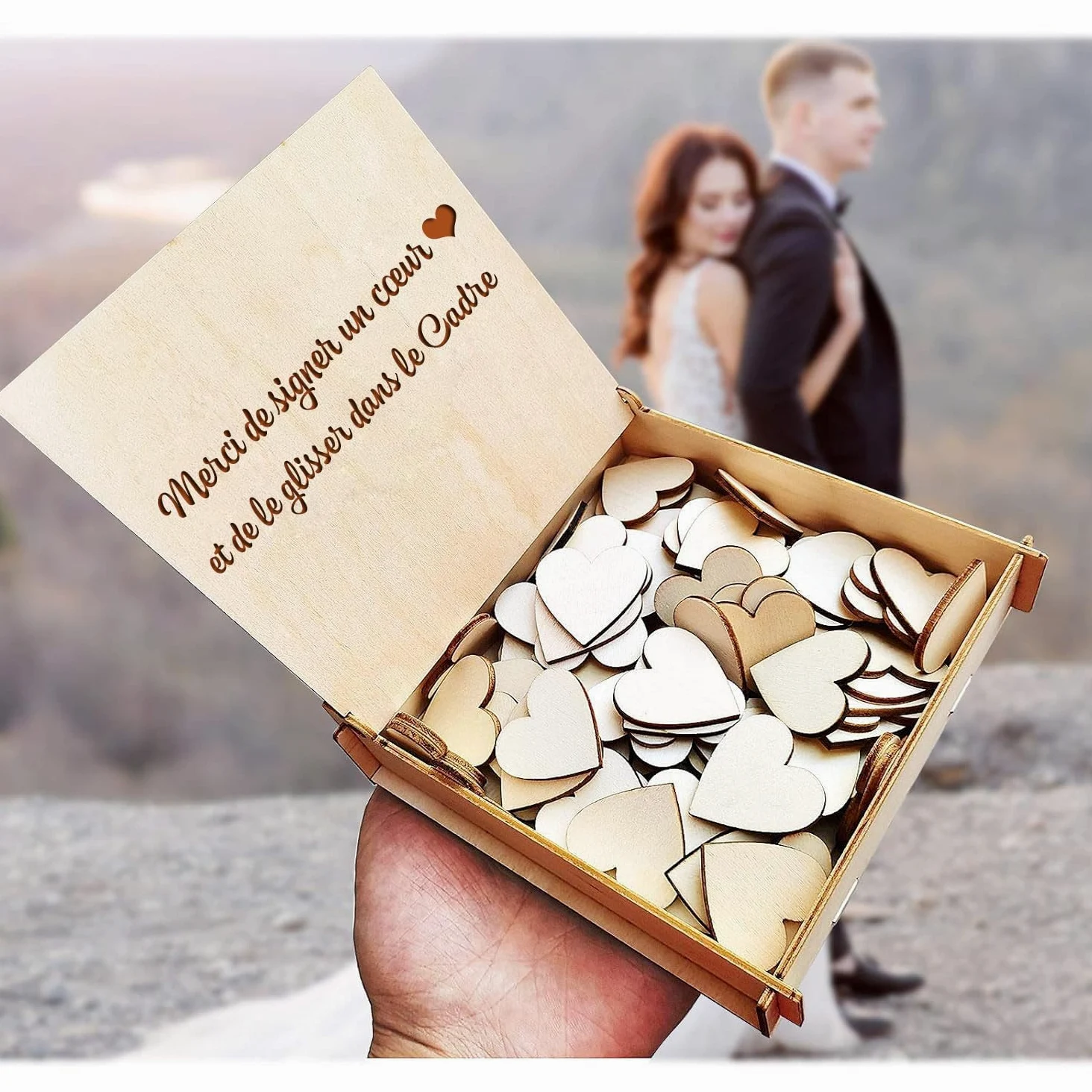 Livre d'or pour Le Mariage Panneau de Stylo Alternatif Cadre en Bois pour Le baptême Décoration de la fête d'anniversaire 120 Coeurs