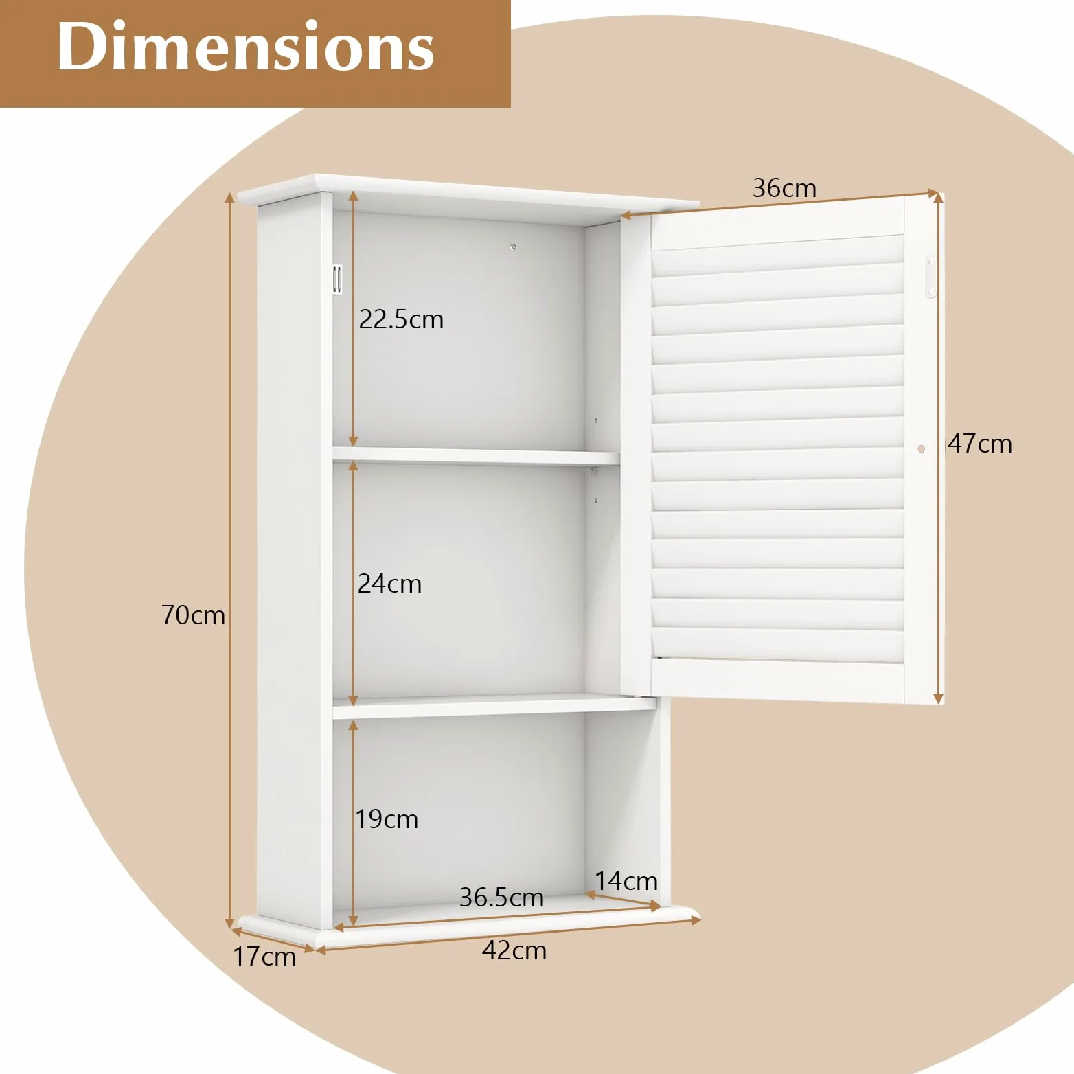 GIANTEX Armoire de Salle de Bain Murale avec Une Porte, 2 étagères réglables et Compartiment Ouvert, Armoire en Bois à 3 Niveaux, Meuble Polyvalent pour la Salle de Bain, Cuisine, entrée (Blanc)