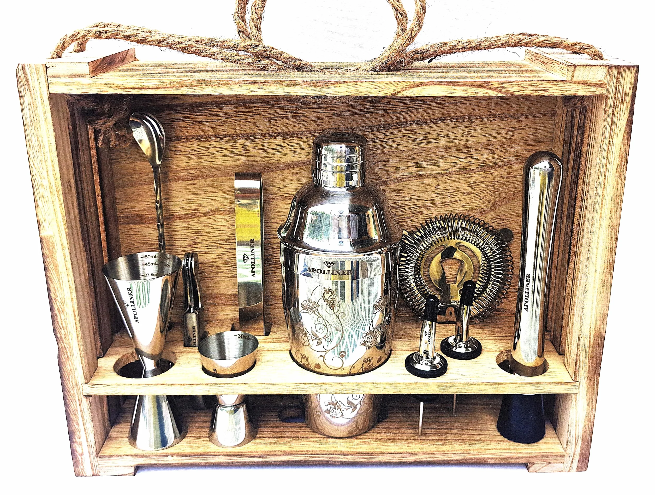 shakers à cocktails16 Pièces, Professionnel | Shaker à Cocktail 550ml, Acier Inoxydable | Kit Cocktail,Shaker Barman,kit Cocktail | Service à Cocktail avec Coffret en Bois précieux.