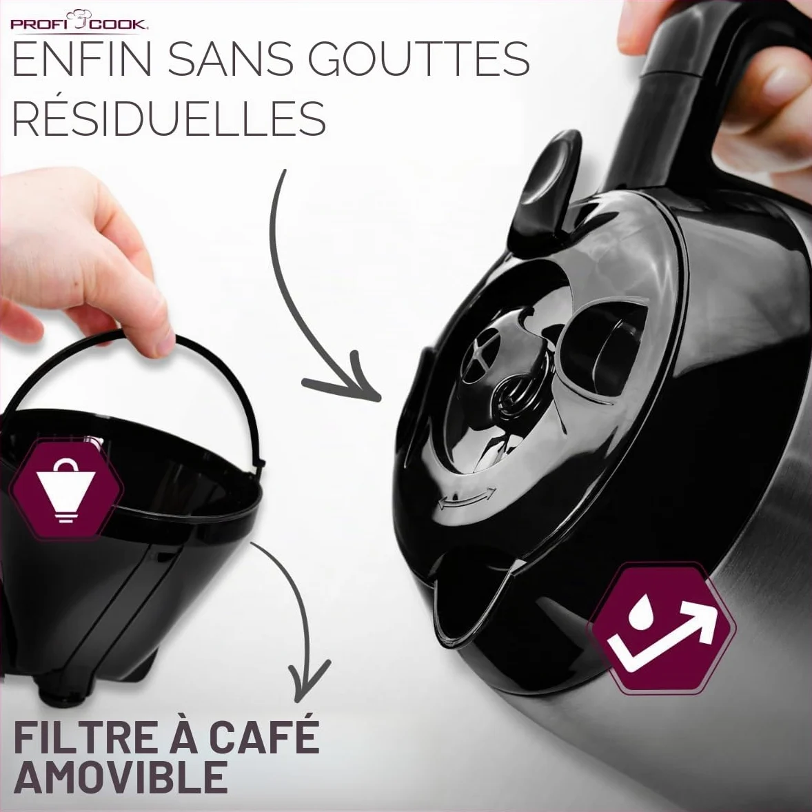 Profi Cook Machine à café avec thermos - avec minuterie pour un café frais le matin - Thermos à double paroi avec fermeture aromatique, Machine à café filtre en acier inoxydable PC-KA 1191