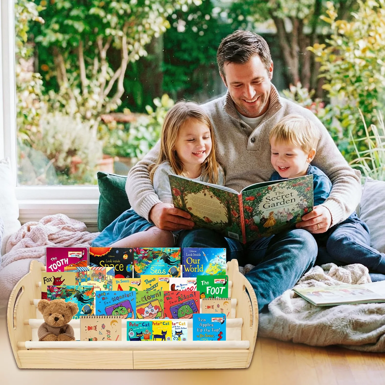 Wdmiya Bibliothèque Enfant Bois – Étagère Livres Montessori, Rangement Livres Enfants, Présentoir Livres Face Avant, Meuble Chambre Enfant, Cadeau Garçon Fille