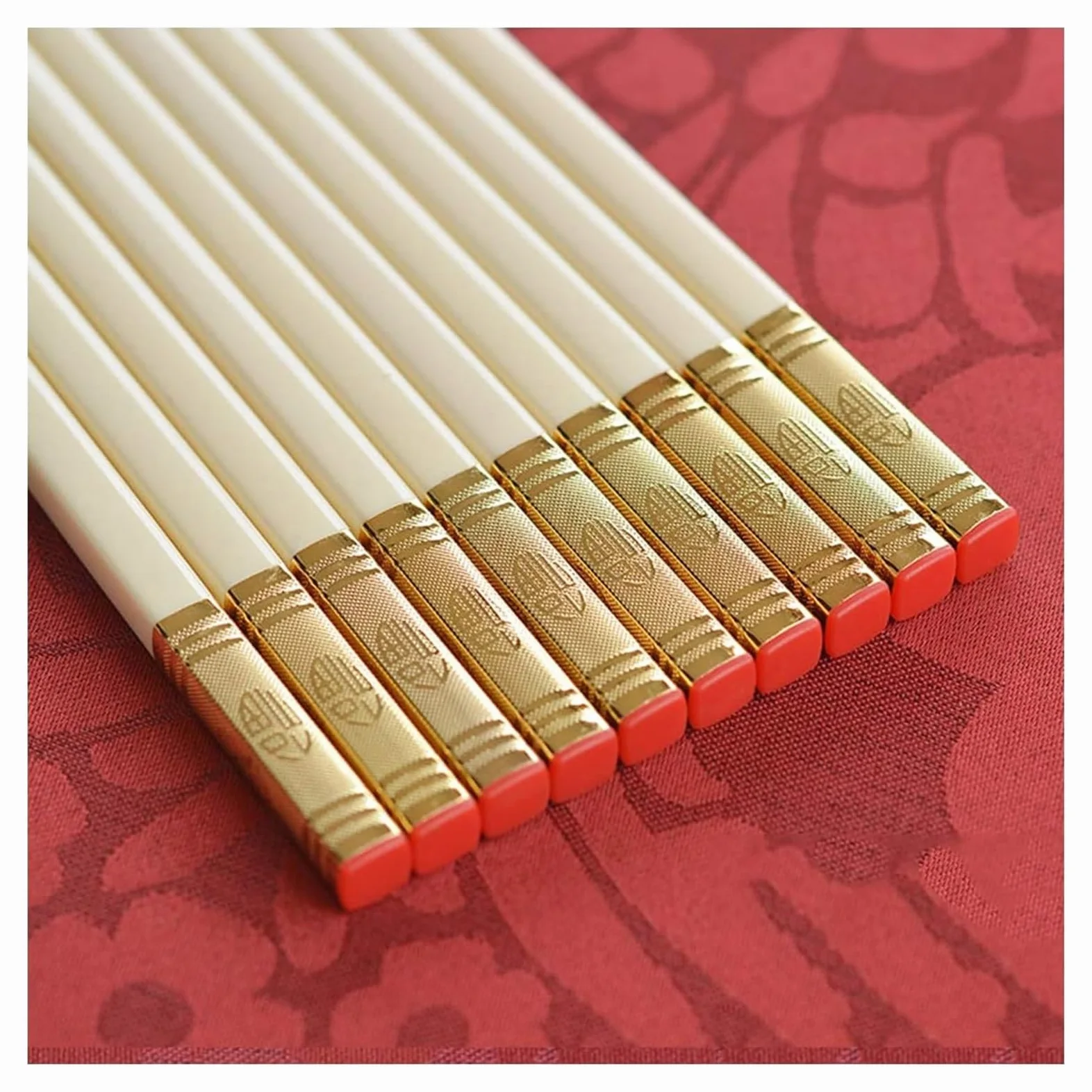 Jeu de baguettes, Baguettes réutilisables, for sushis ou autres plats de cuisine japonais, chinois, coréens, faciles à nettoyer, paquet cadeau 10 paires, avec motifs noirs et dorés C(D)
