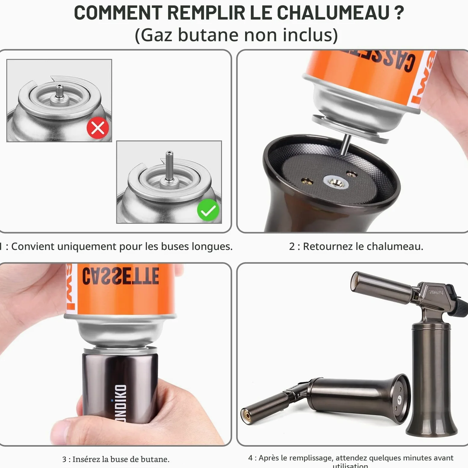 Sondiko Chalumeau Au Butane, Chalumeau Rechargeable à Grande Flamme En MéTal, De Qualité SupéRieure, Et RéSistante Au Vent Pour La Cuisine, Le Barbecue, La Soudure(Gaz Butane Non Inclus)