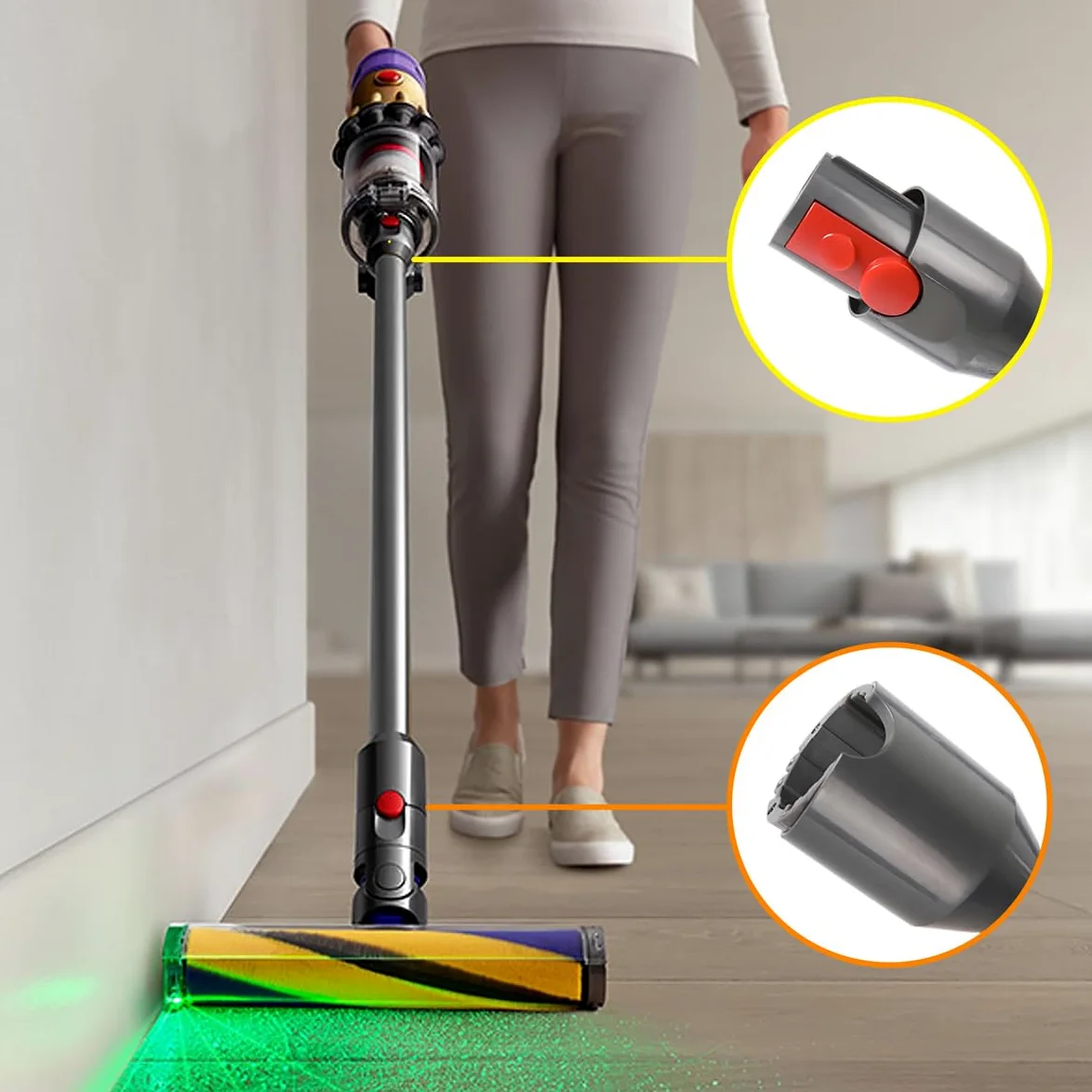 Tube Extension pour Dyson V12 Detect Slim Aspirateur, Tube Rallonge de Rechange pour Dyson V10 Digital Slim, Tige Rigide Télescopique avec Dégagement Rapide Baguette Accessoire, 74cm - Gris