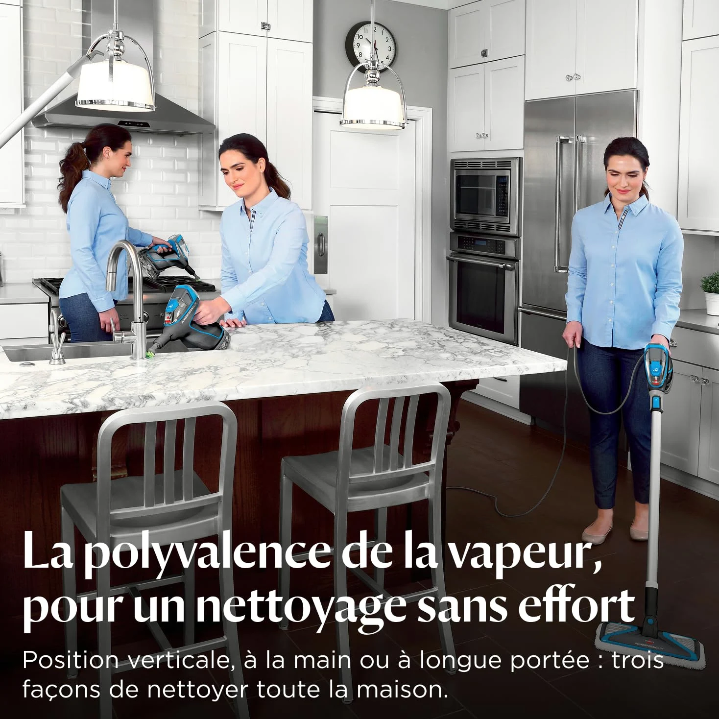 BISSELL PowerFresh Slim Steam, Nettoyeur vapeur 3 en 1, Passe du nettoyeur vapeur pour sols au nettoyeur vapeur portable, Nettoyeur portable léger et multi-usage, Access. inclus, 1600W, 4268N