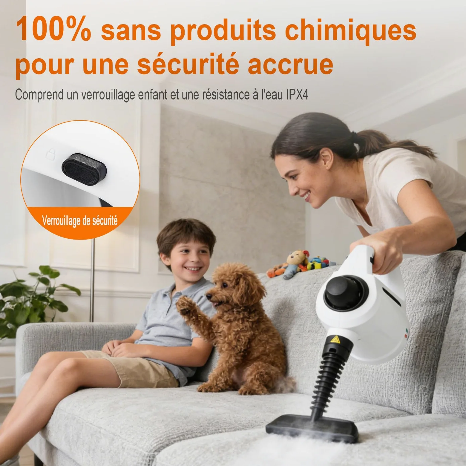 Ibergrif Nettoyeur Vapeur Portatif, 1050W avec 12 Accessoires, 3 Bar Haute Pression, Solution Sans Produits Chimiques, pour Canapé, Cuisine, Joints et Vitres, 350ml, Blanc