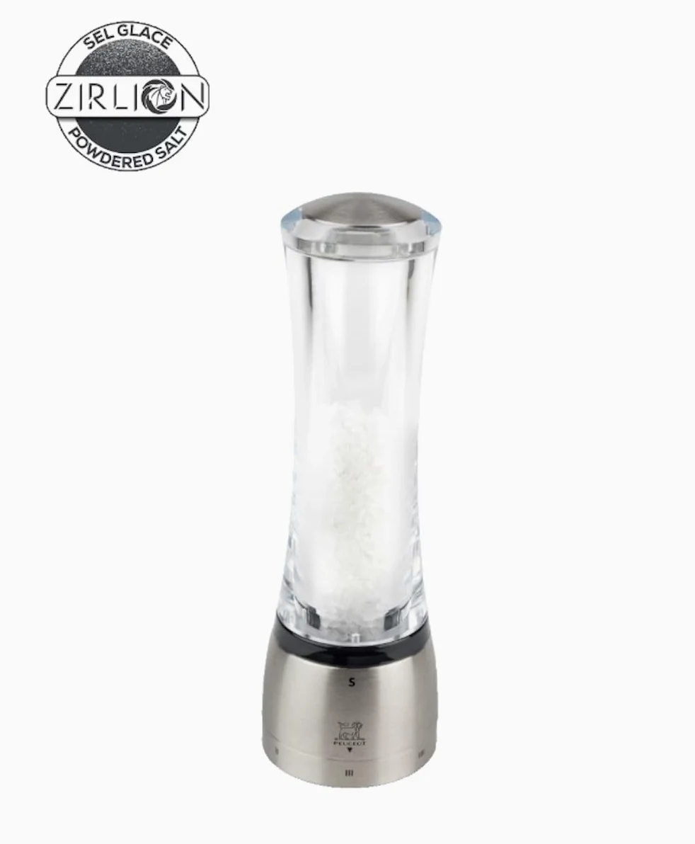 PEUGEOT - Moulin à Sel Daman u'Select 21 cm - 6 Réglages de Moutures Prédéfinies - Innovation Sel Glace, Mécanisme Zirlion - En Inox et Acryl - Fabrication Française, Salt Mill