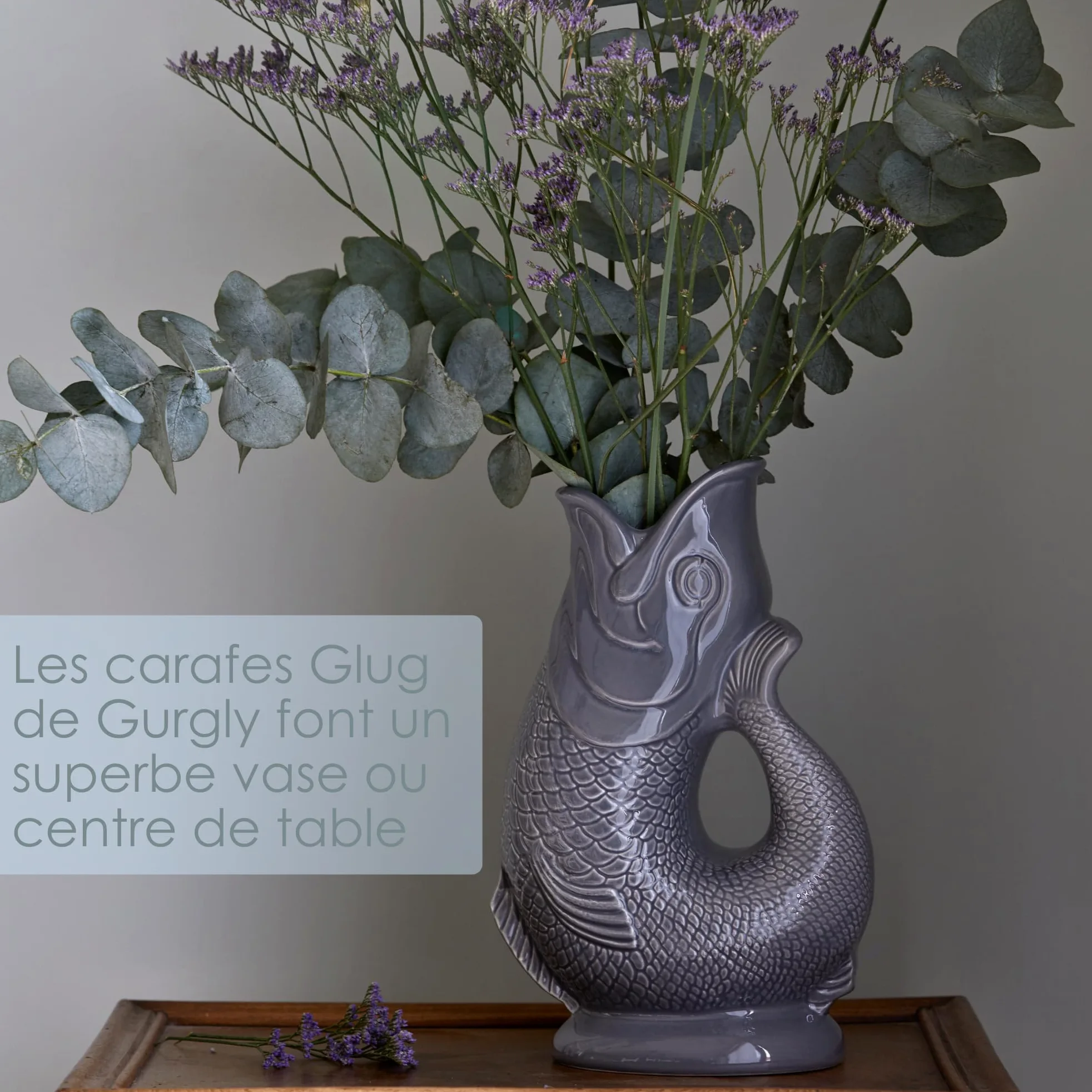 Iconique Vert Sauge Glug Jug Grand 28 cm 1,4 L – Pichet à Eau de Poisson, Vase à Poisson Décoratif, Ornement, Carafe