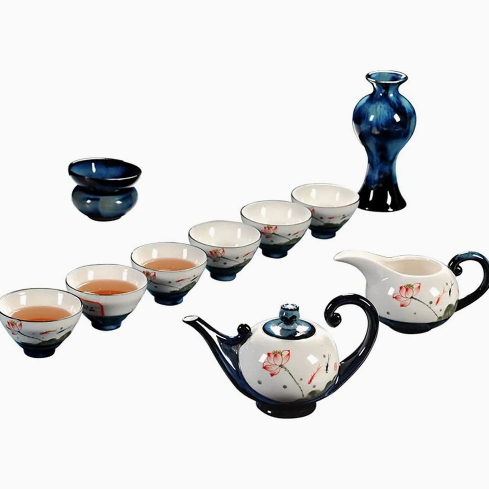 Service À Thé, Service À Thé en Céramique pour La Maison, Ensemble Complet De Bols Simples Peints À La Main, Théière Et Tasse