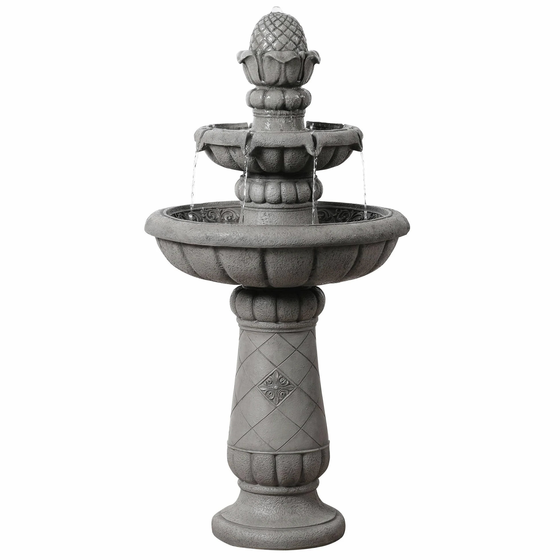 Teamson Home Fontaine Bain d’Oiseaux extérieure 99 cm à 2 Niveaux, Bassin Peu Profond, Finition Pierre Gris Clair, Flux Doux
