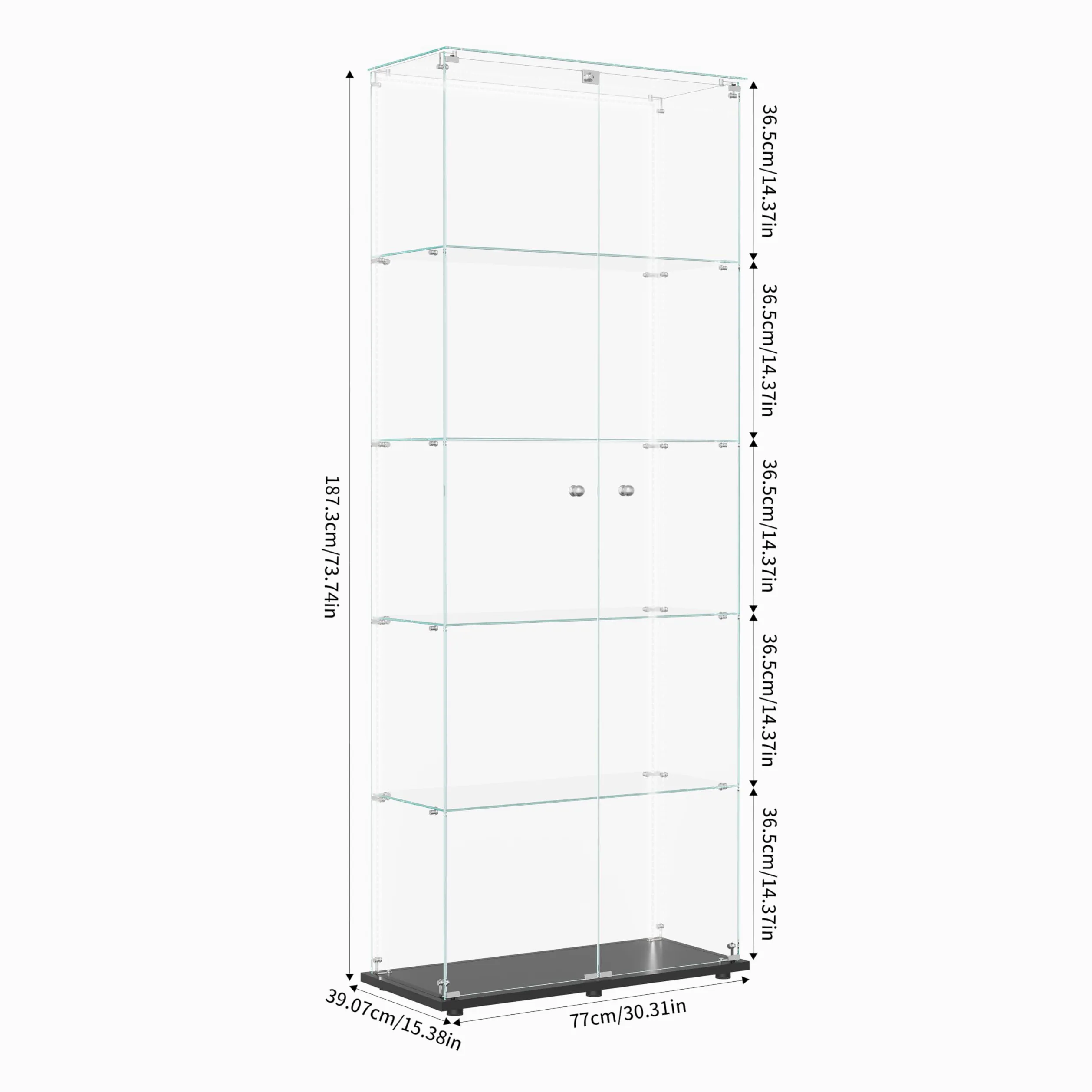 Vitrine en Verre avec LED,Armoire vitrine pour Collection avec 2 Porte 5 étagères Transparent Meuble Vitrine Verre vitrines Figurine Armoire Salon Bar (5 étages 2 Porte+LED-1, Noir)